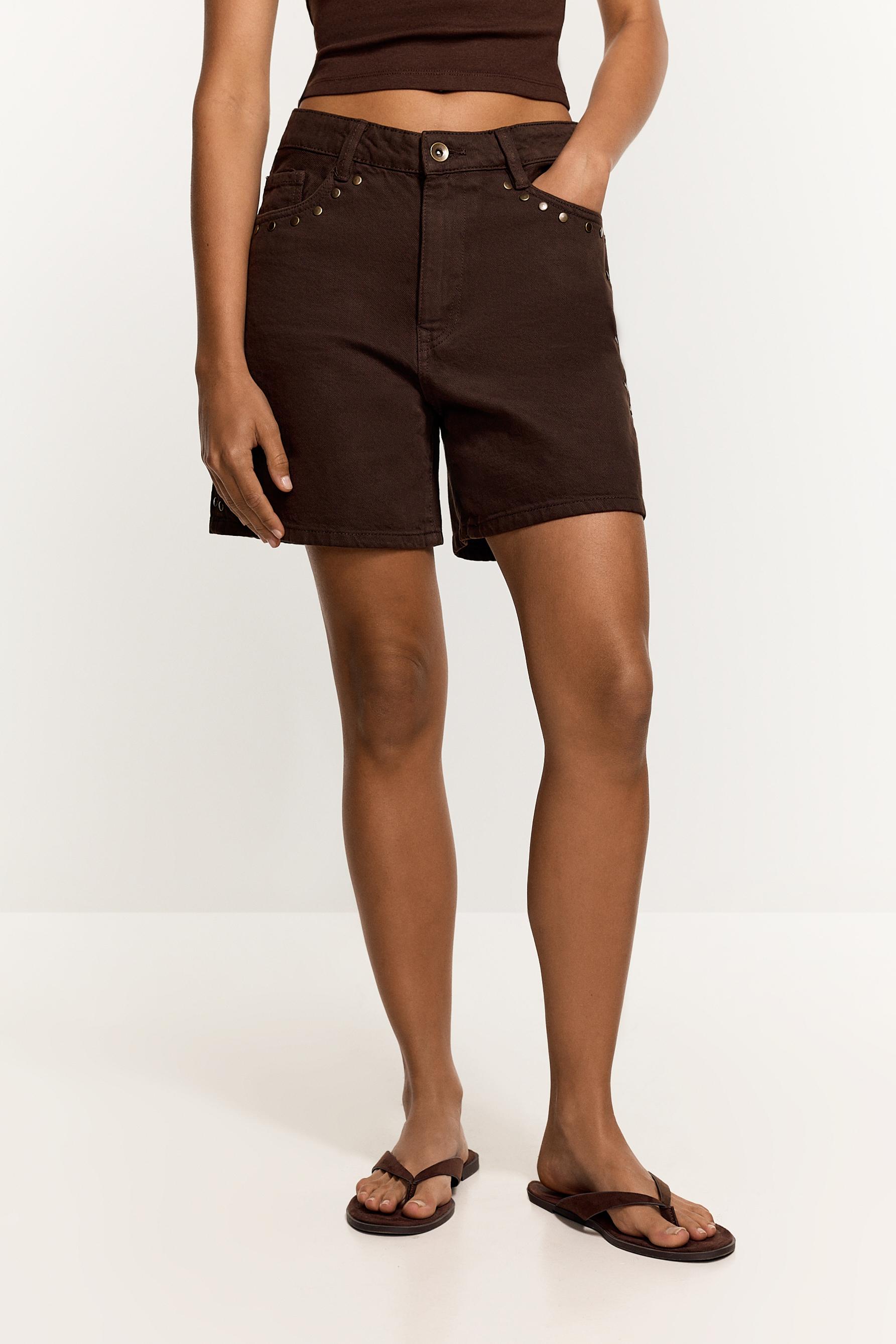 Studded denim Bermuda shorts — BROWN MARL