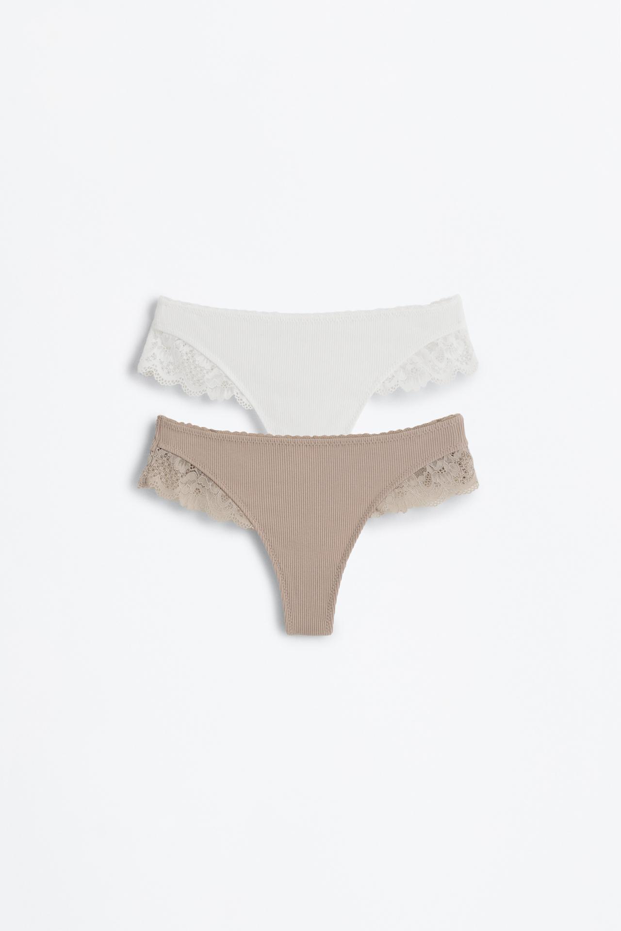 Pack of 2 ribbed thongs - lace — WHITE