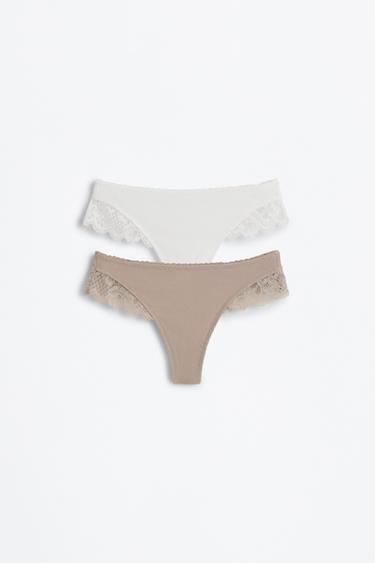Pack of 2 ribbed thongs - lace — WHITE 1