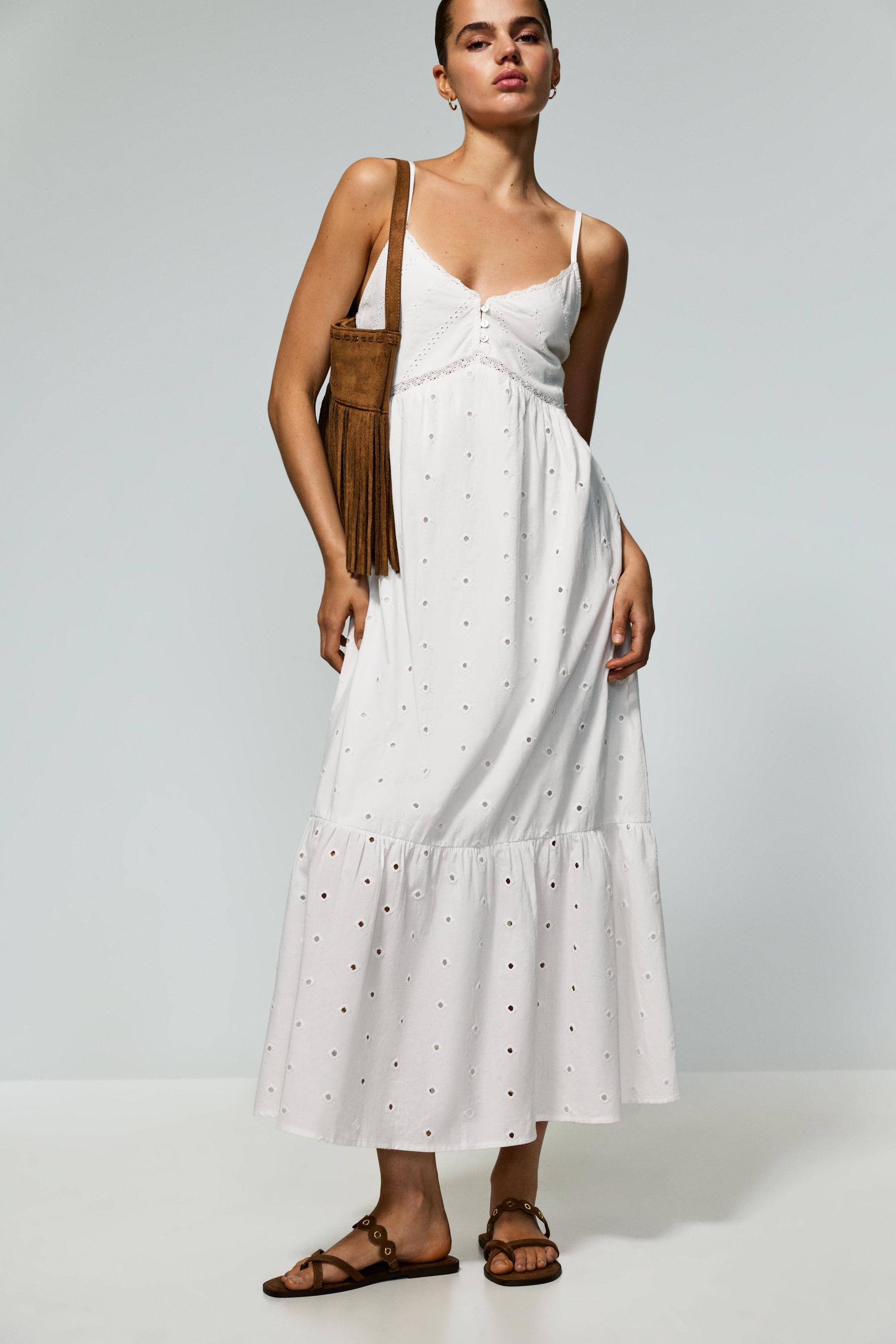 Swiss embroidery midi dress — OFF WHITE