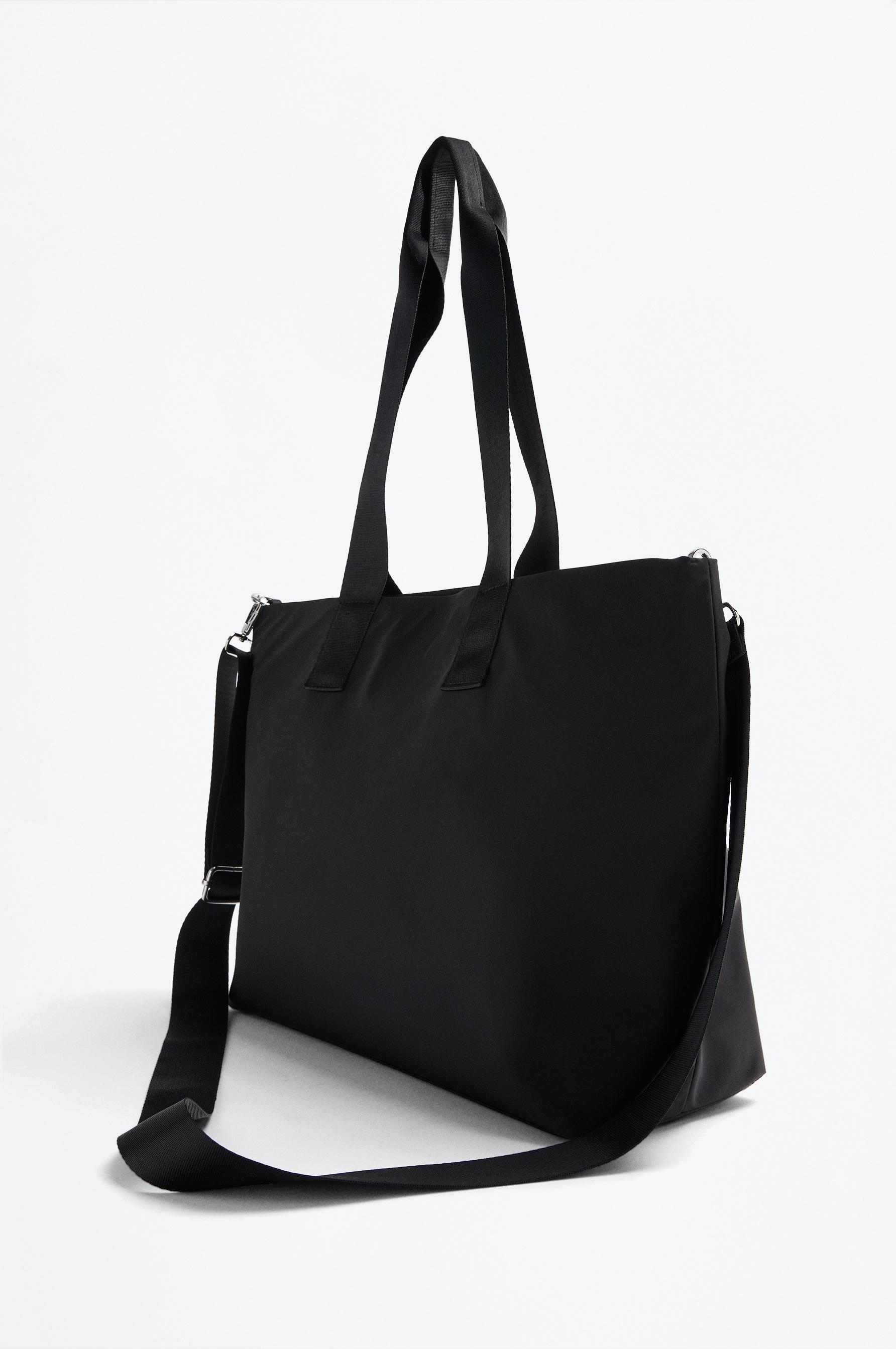 Large multi-pocket nylon shopper bag — BLACK