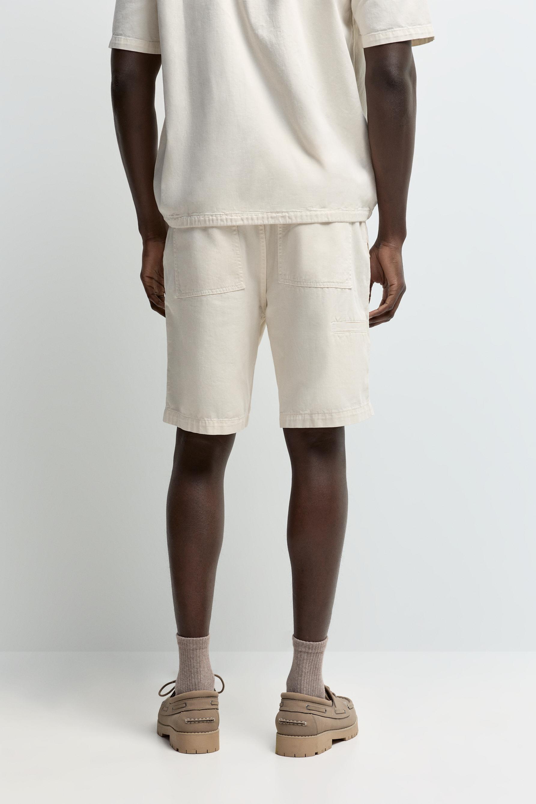 Denim jogger Bermuda shorts — ECRU