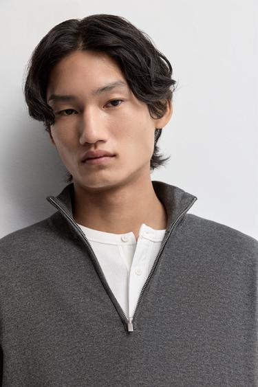 Zip-up high neck sweater — DARK GREY MARL 5