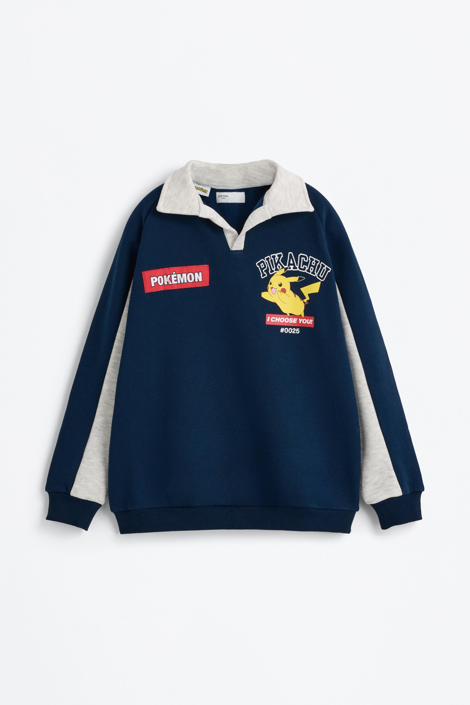 Pikachu Pokémon™ renk bloklu polo sweatshirt - Baskılı Sweatshirt
