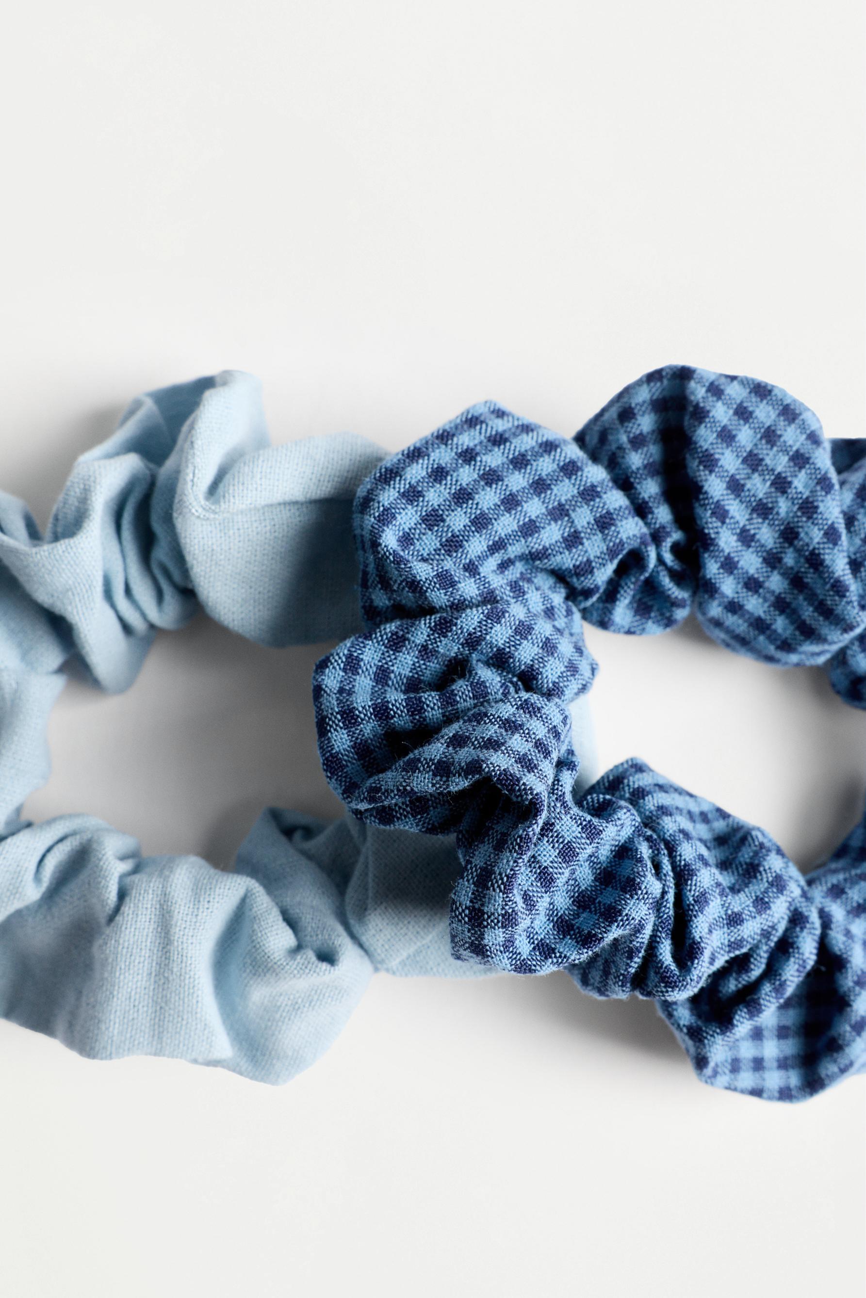 Gingham headband and scrunchies (3-piece set) — BLUE