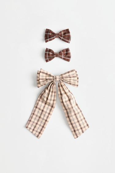 Plaid bows (3-piece set) — BROWN 1
