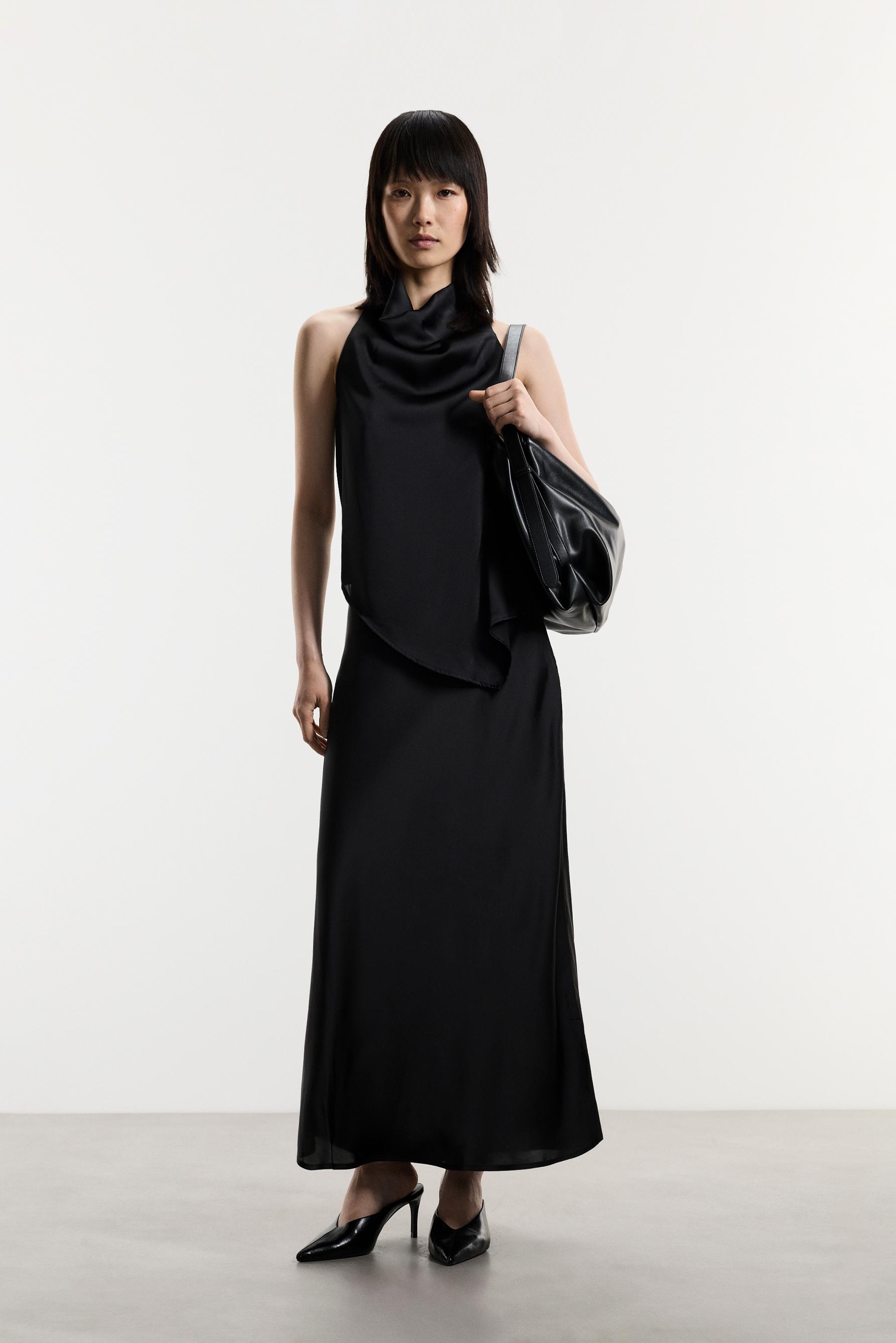 Asymmetric satin top — BLACK