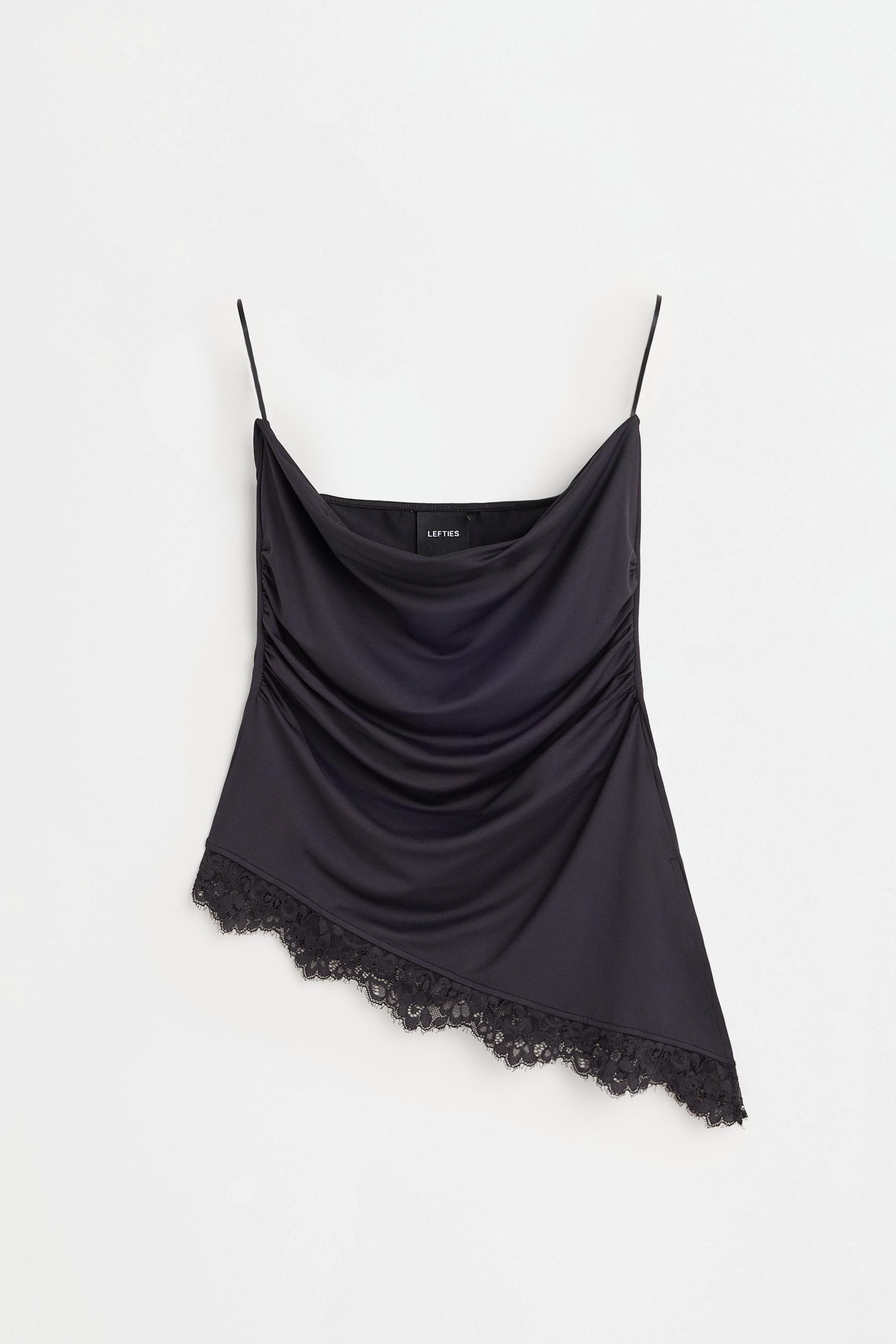 Asymmetric lace top — BLACK