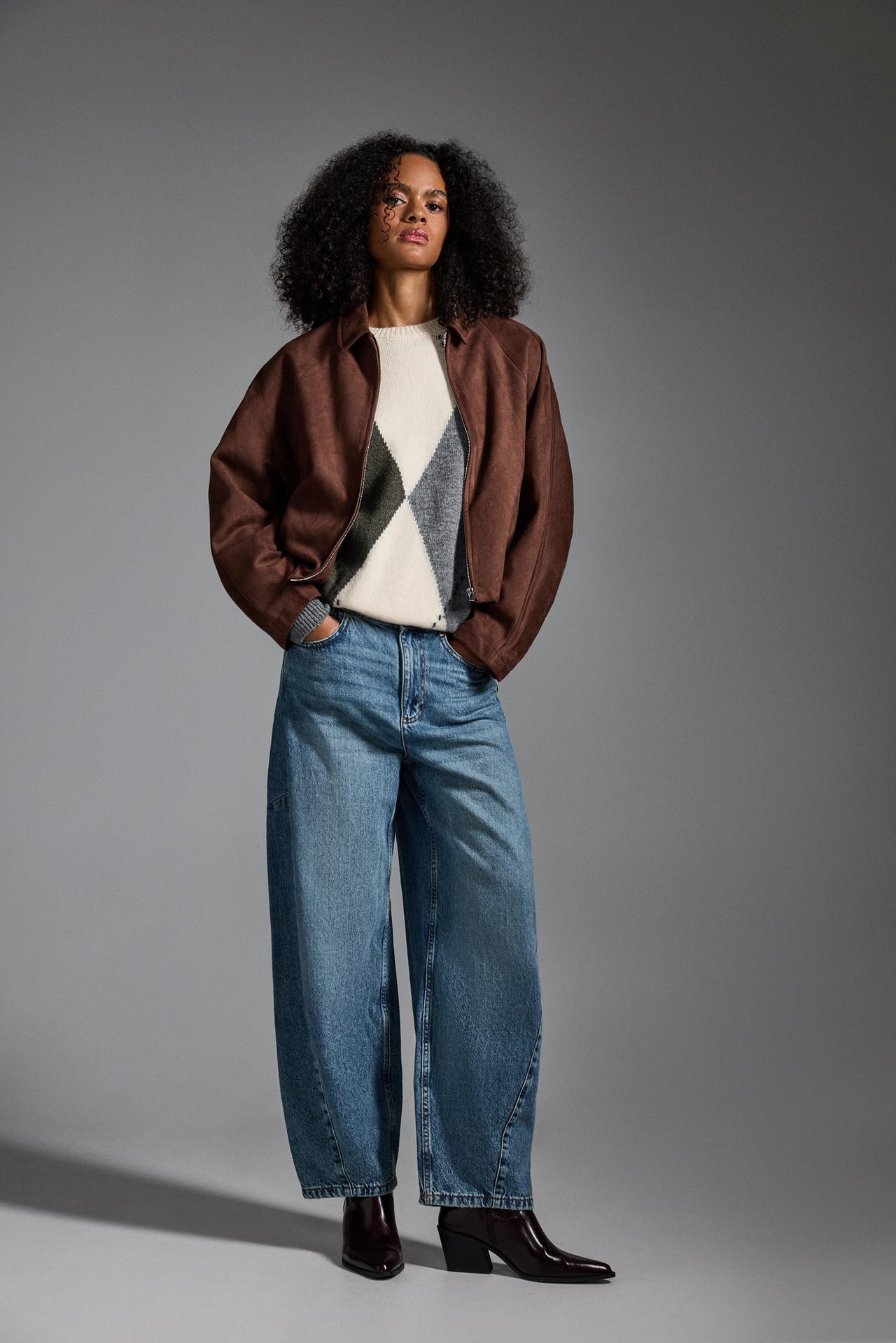 Puffed faux suede bomber jacket — CHOCOLATE BROWN