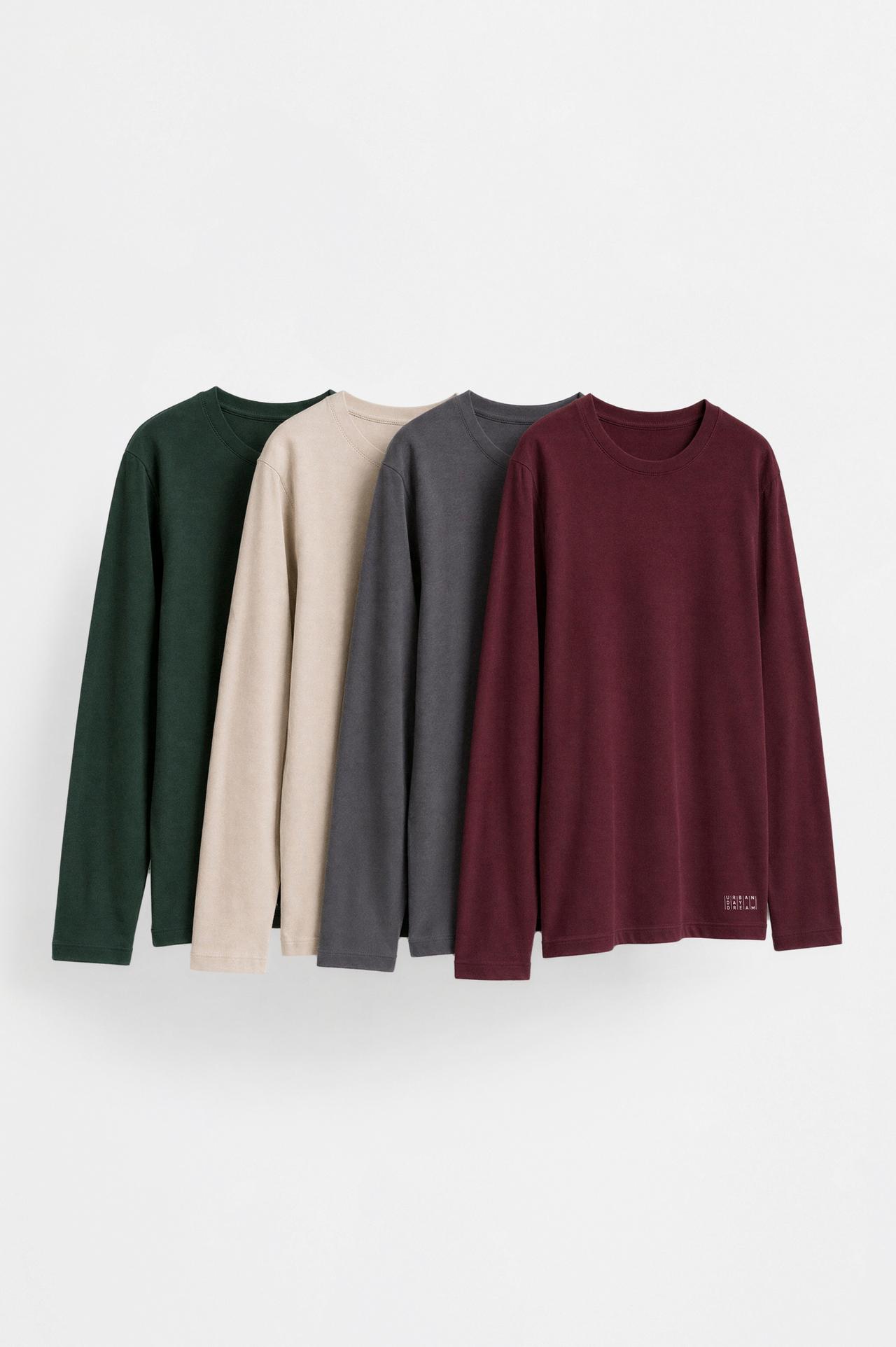 Pack of 4 plain long sleeve T-shirts — BEIGE