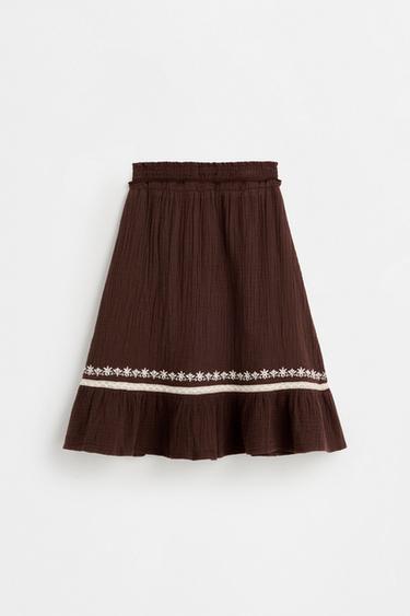 Textured embroidered skirt — DARK BROWN 2