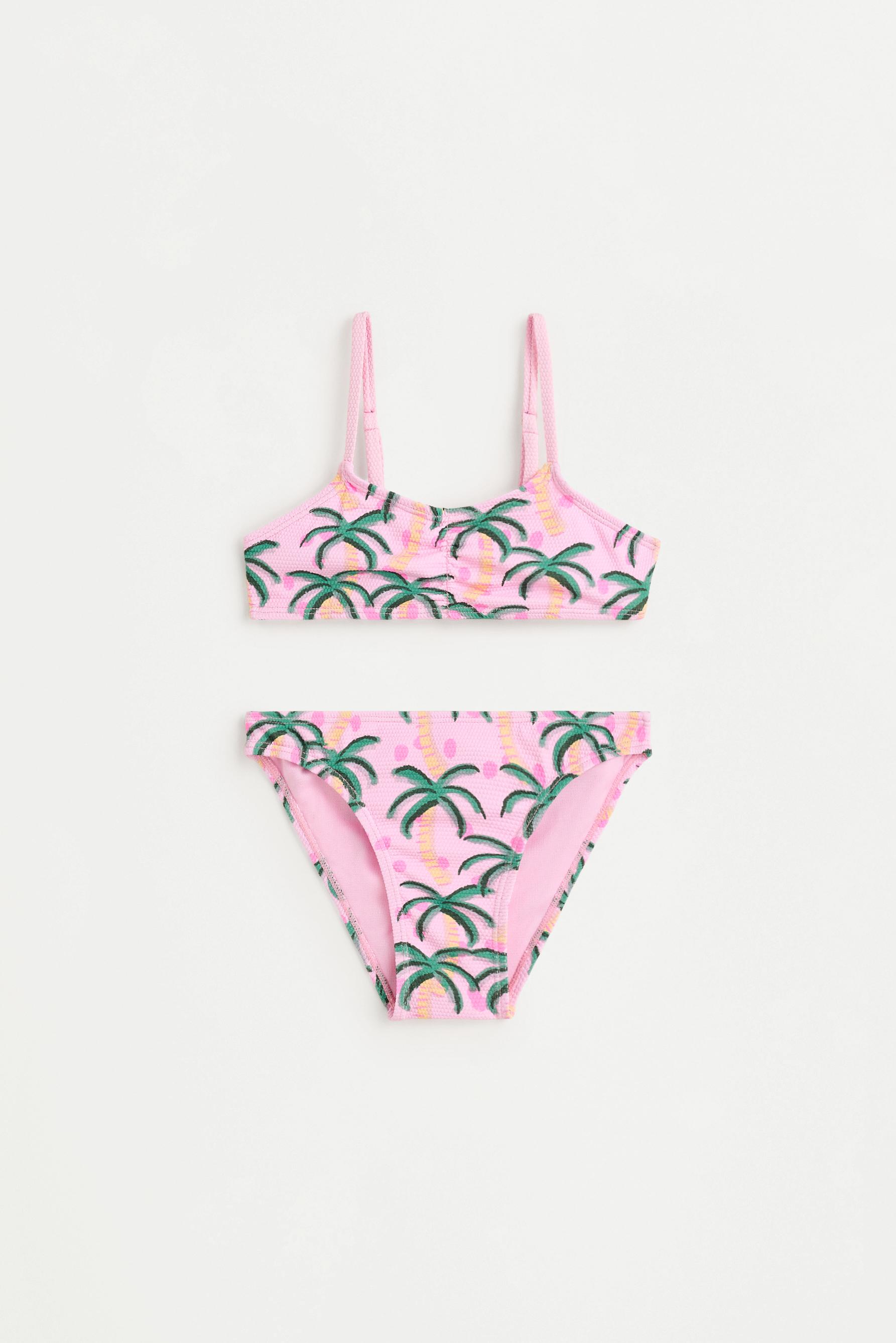 Ruched palm print bikini — PINK