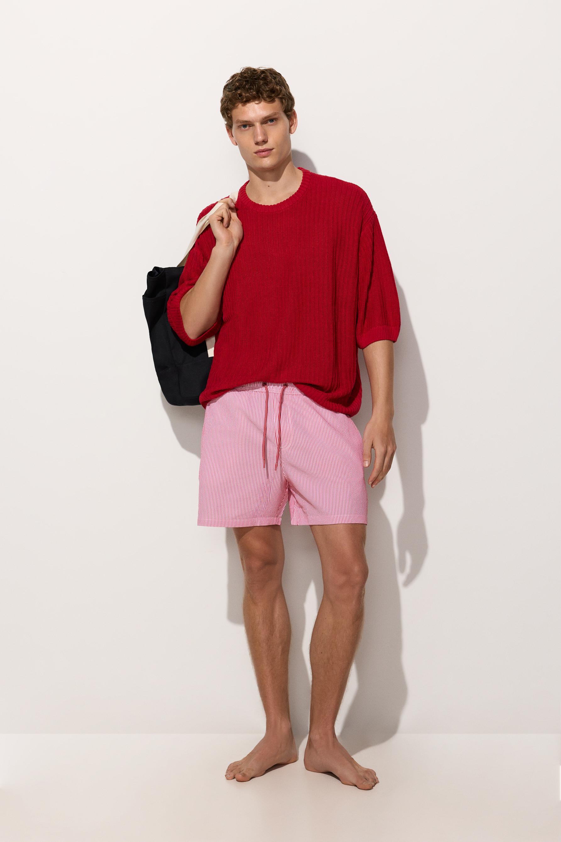 Oversize linen blend knit T-shirt — RED