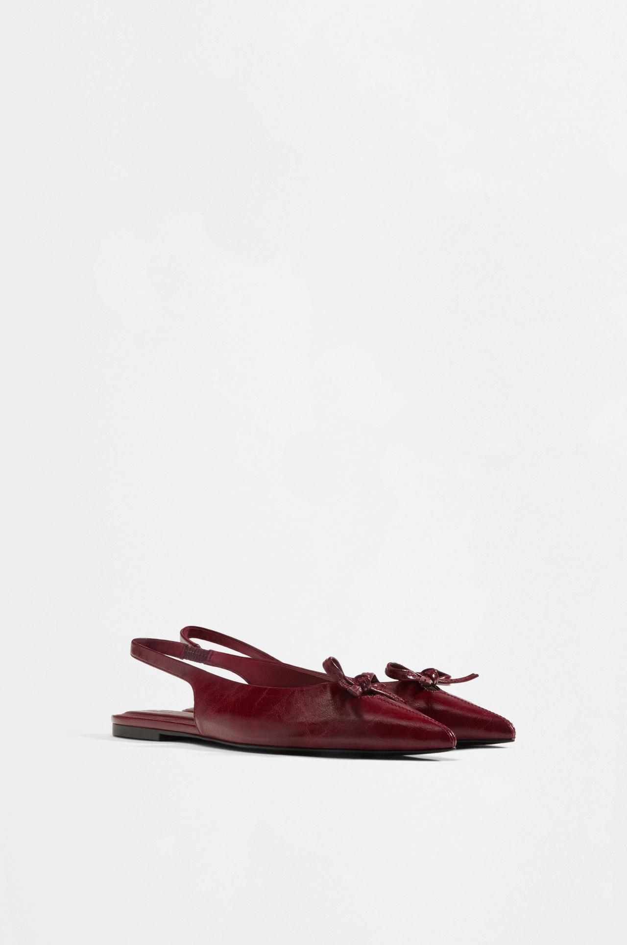 Backless bow ballet flats — RED