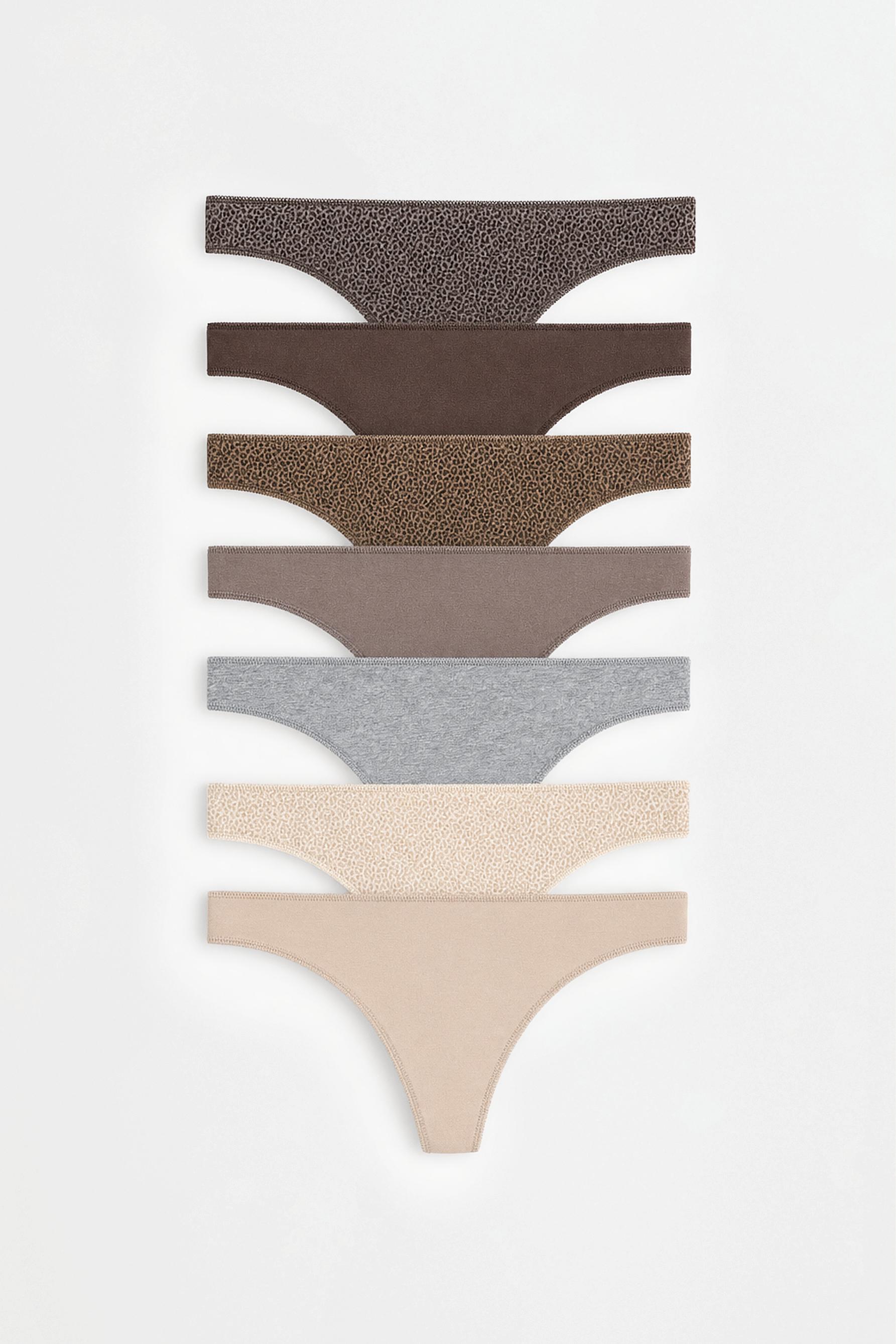 Pack 7 cotton thongs — BROWN