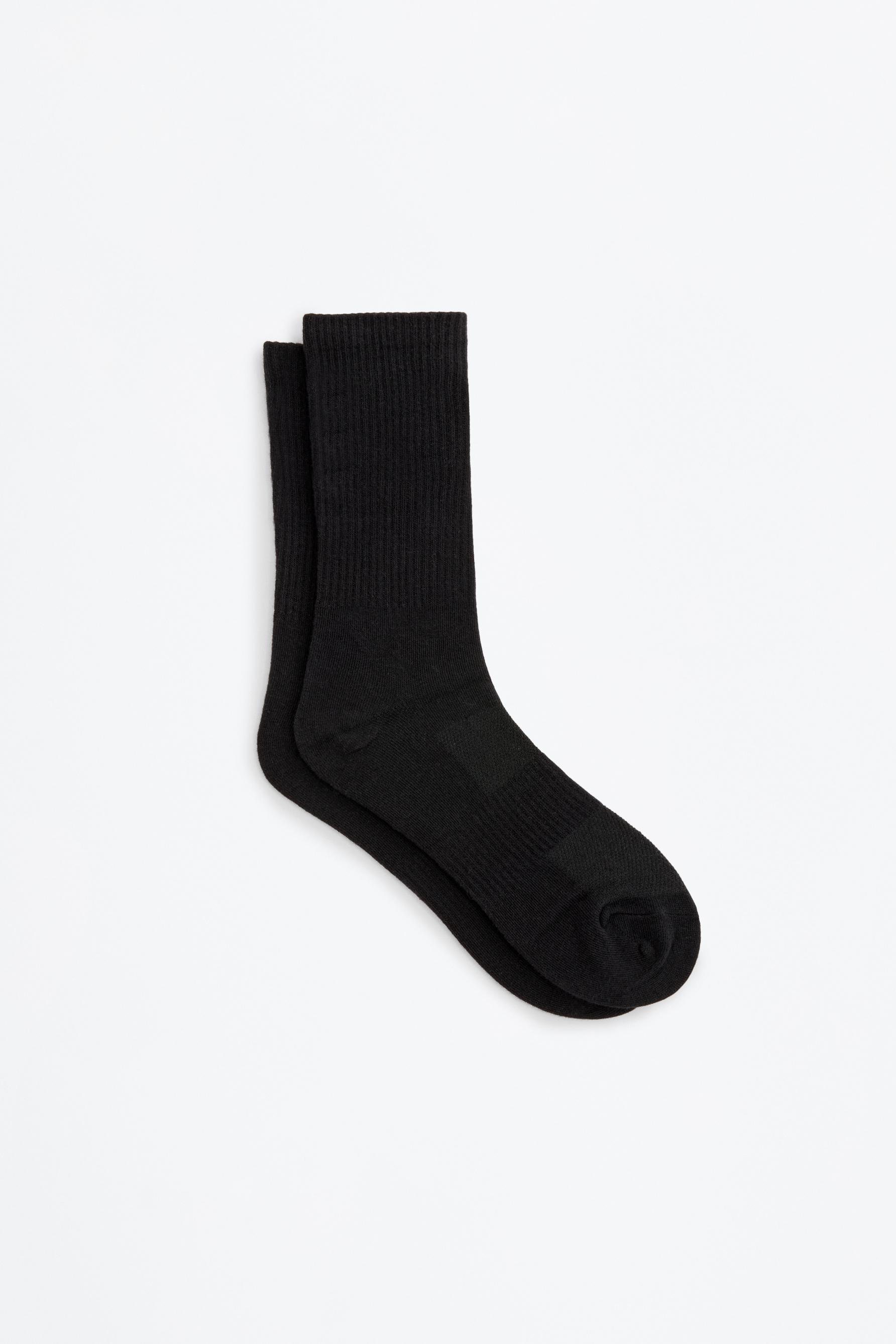 Long ribbed sports socks (Pack 5) — BLACK