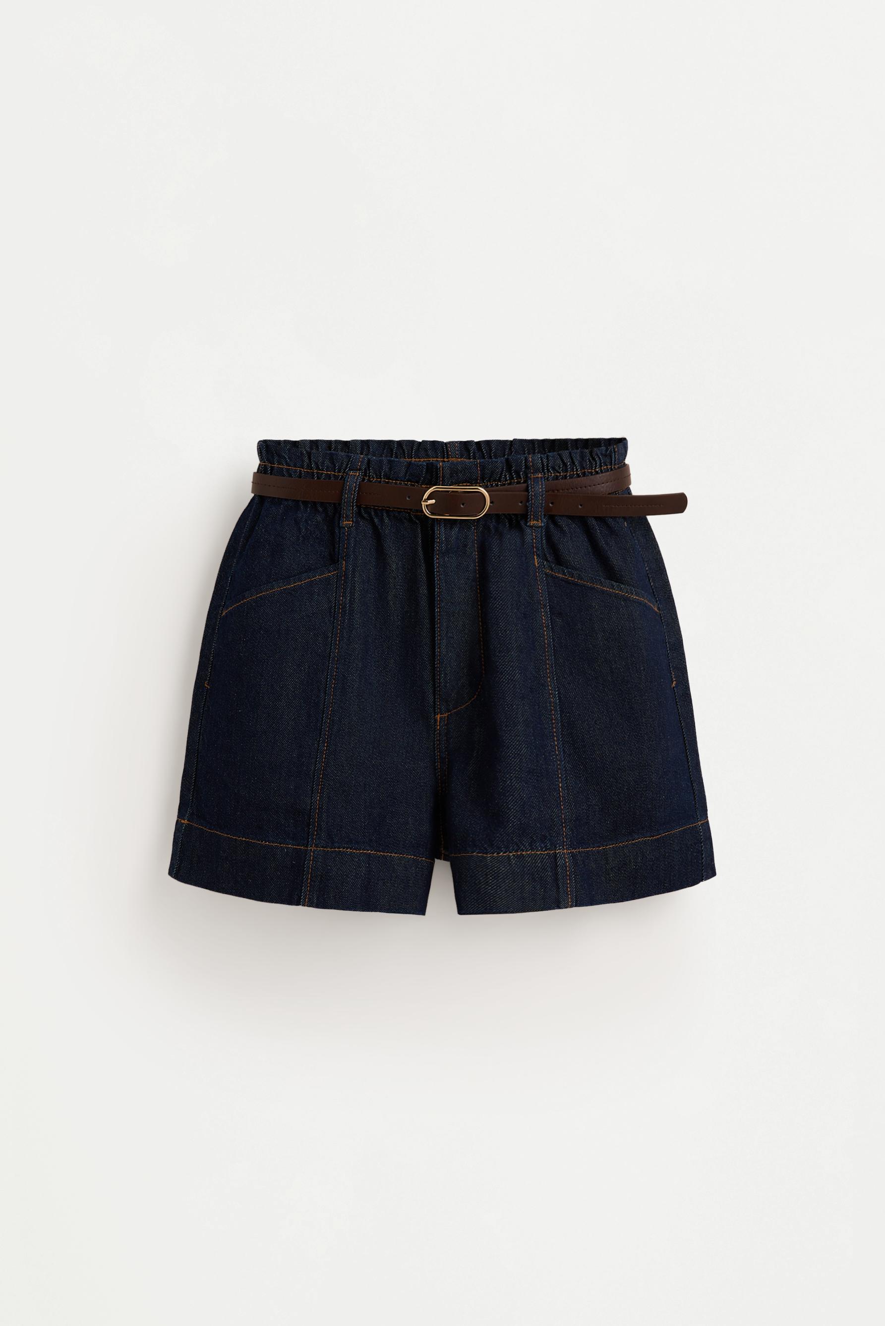Paperbag denim shorts — NAVY
