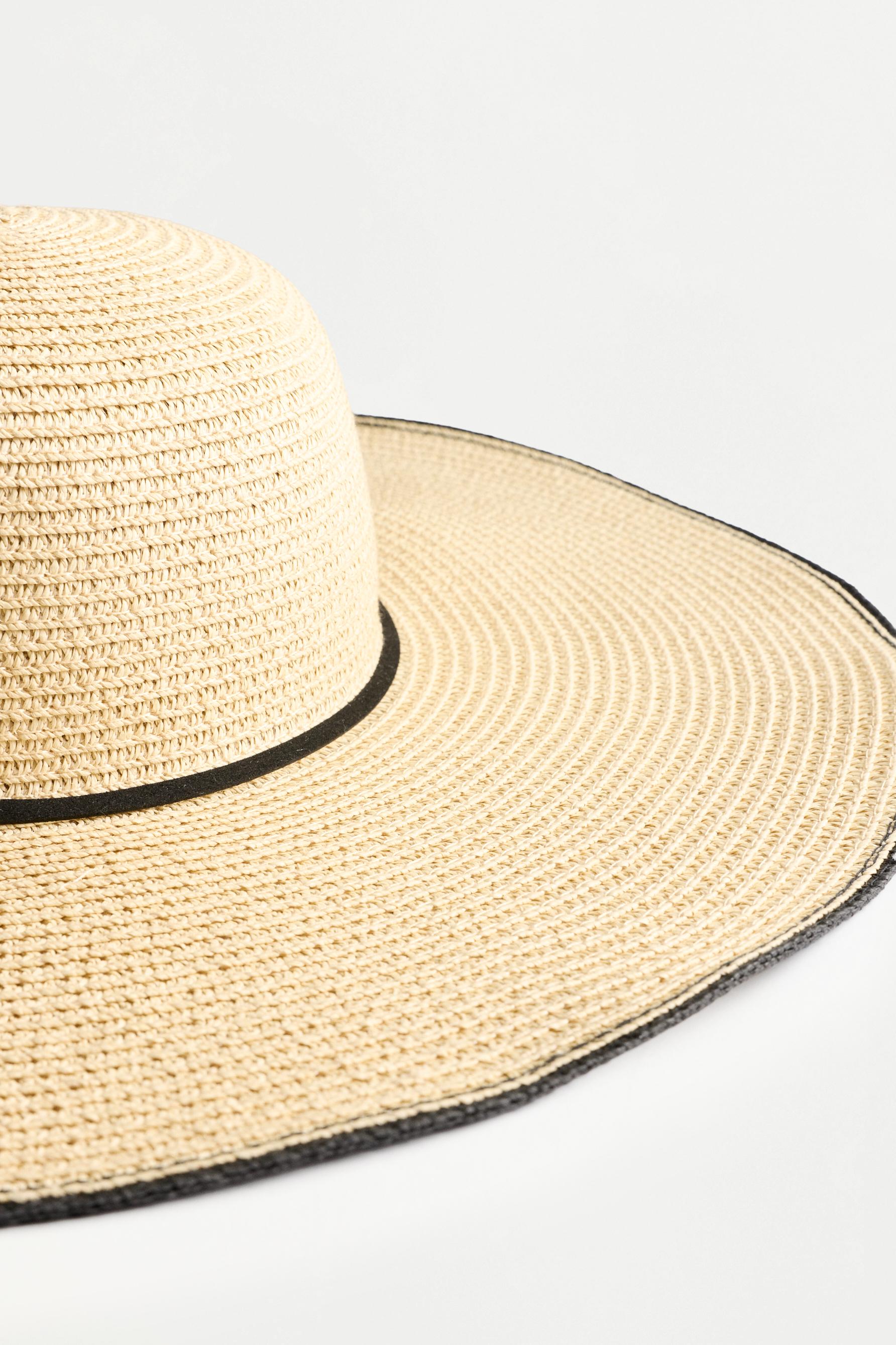 Wide-brim raffia-effect hat — TAN