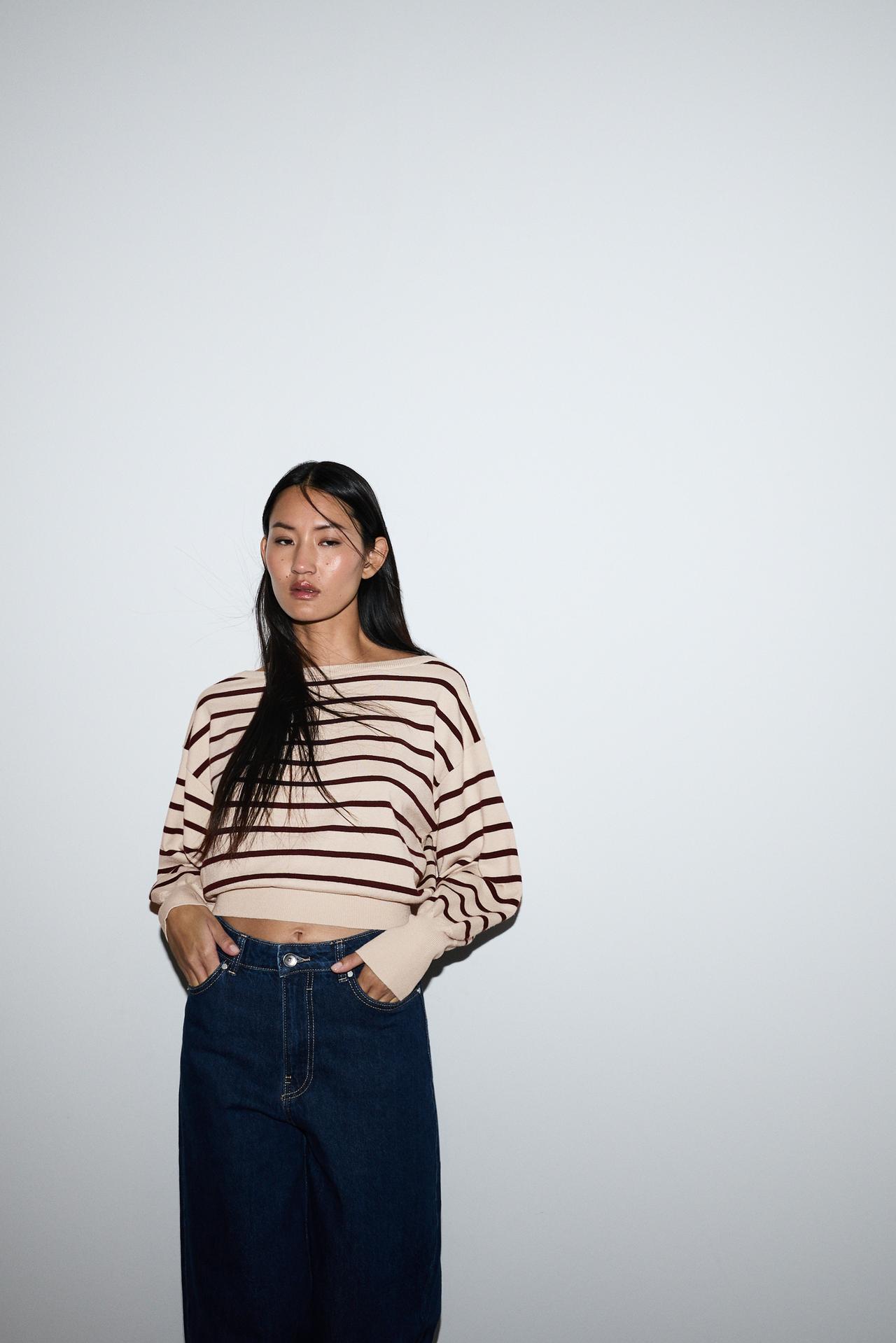 Off-the-shoulder knit sweater — ECRU/BEIGE