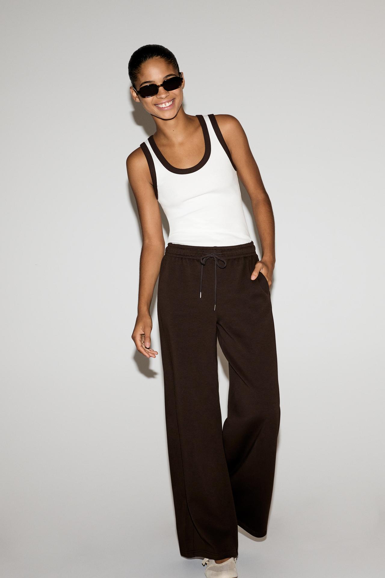 Basic wide-leg tracksuit trousers — CHOCOLATE