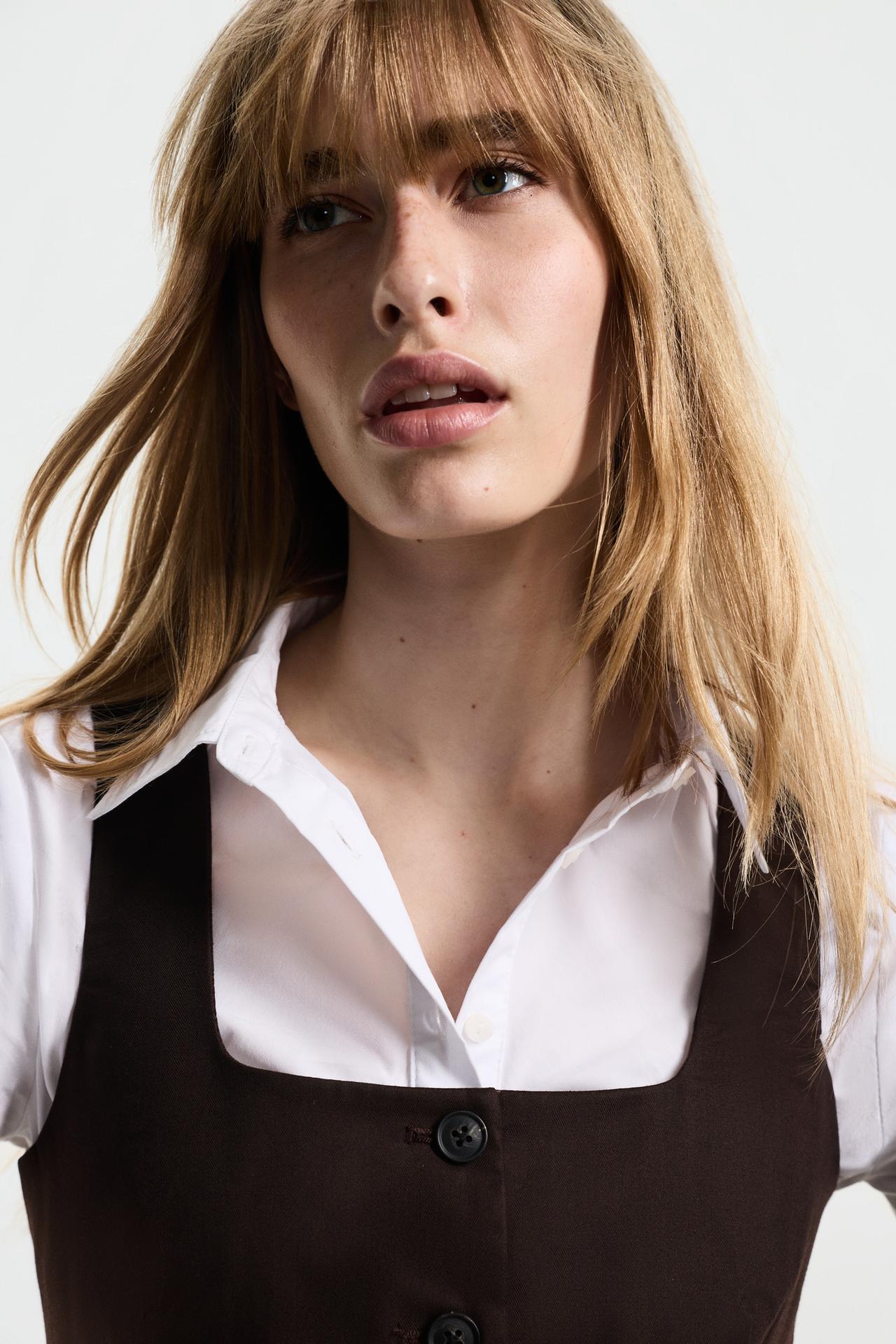 Button-up halter vest — DARK BROWN