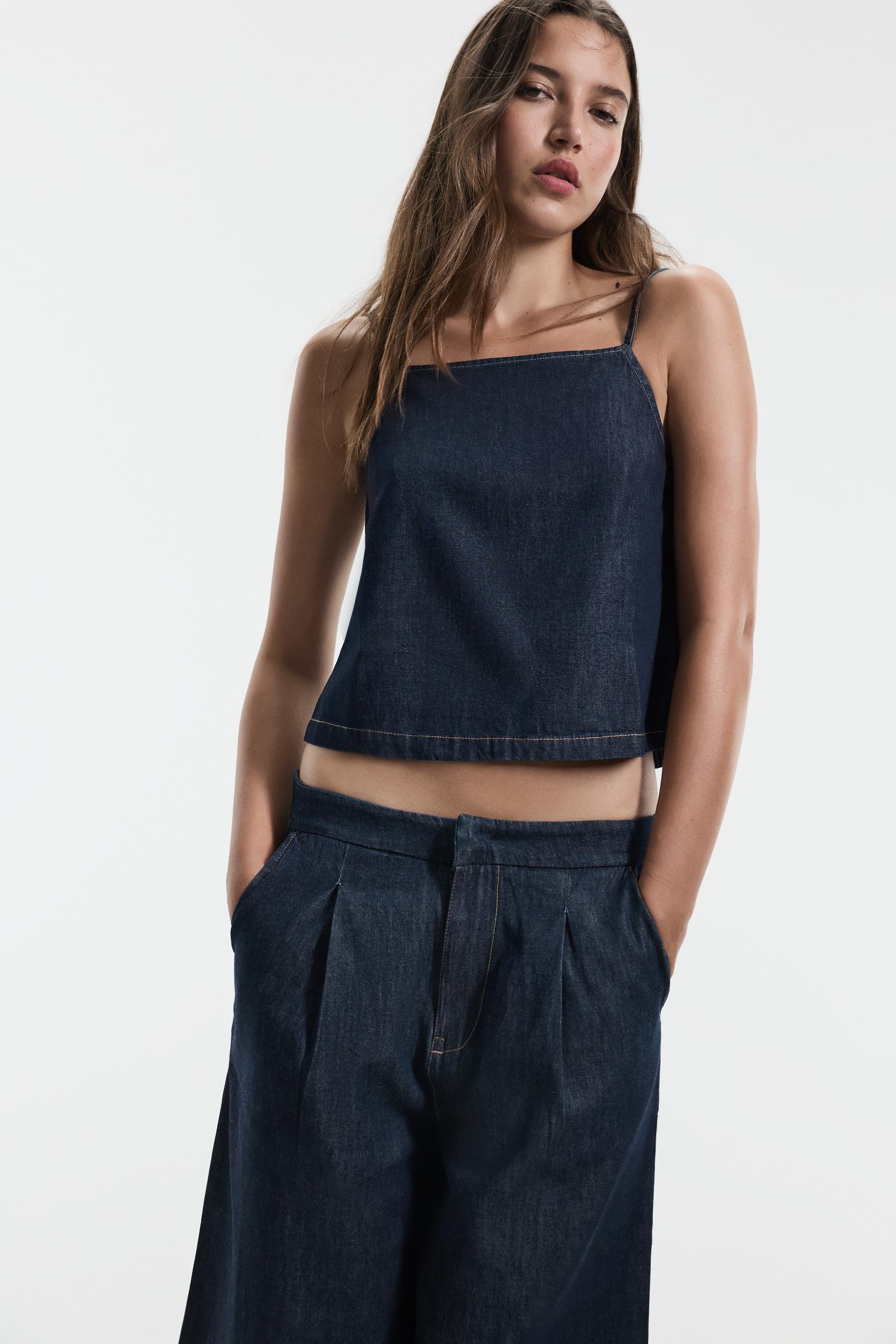 Denim strappy top — NAVY