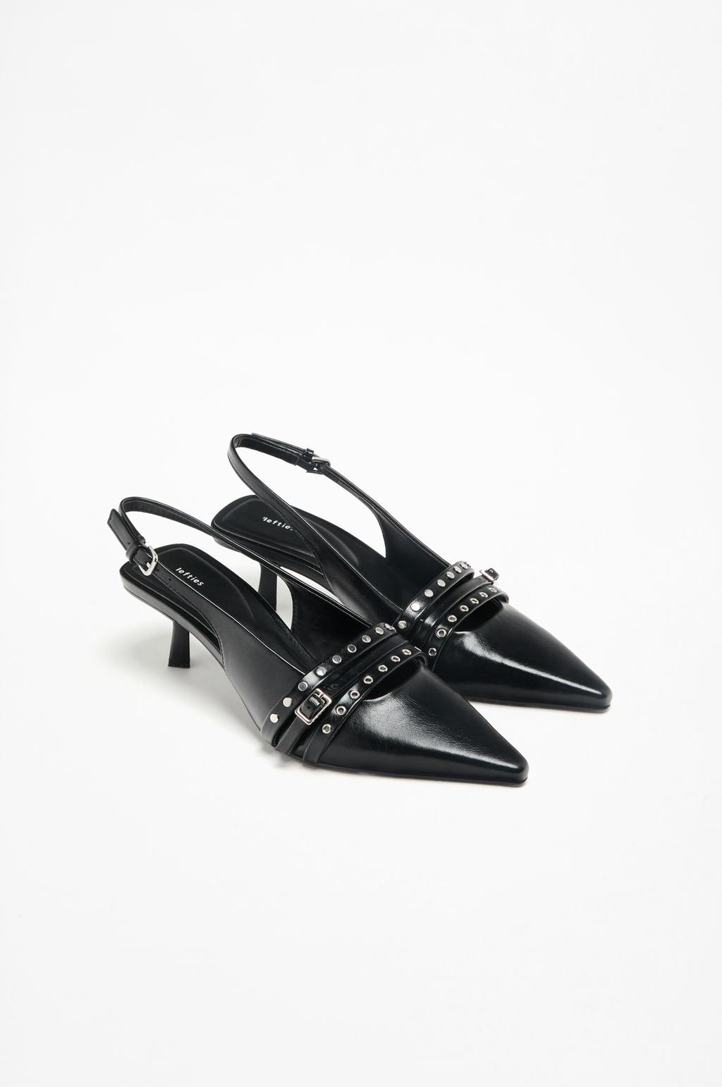 Studded high-heel slingback shoes