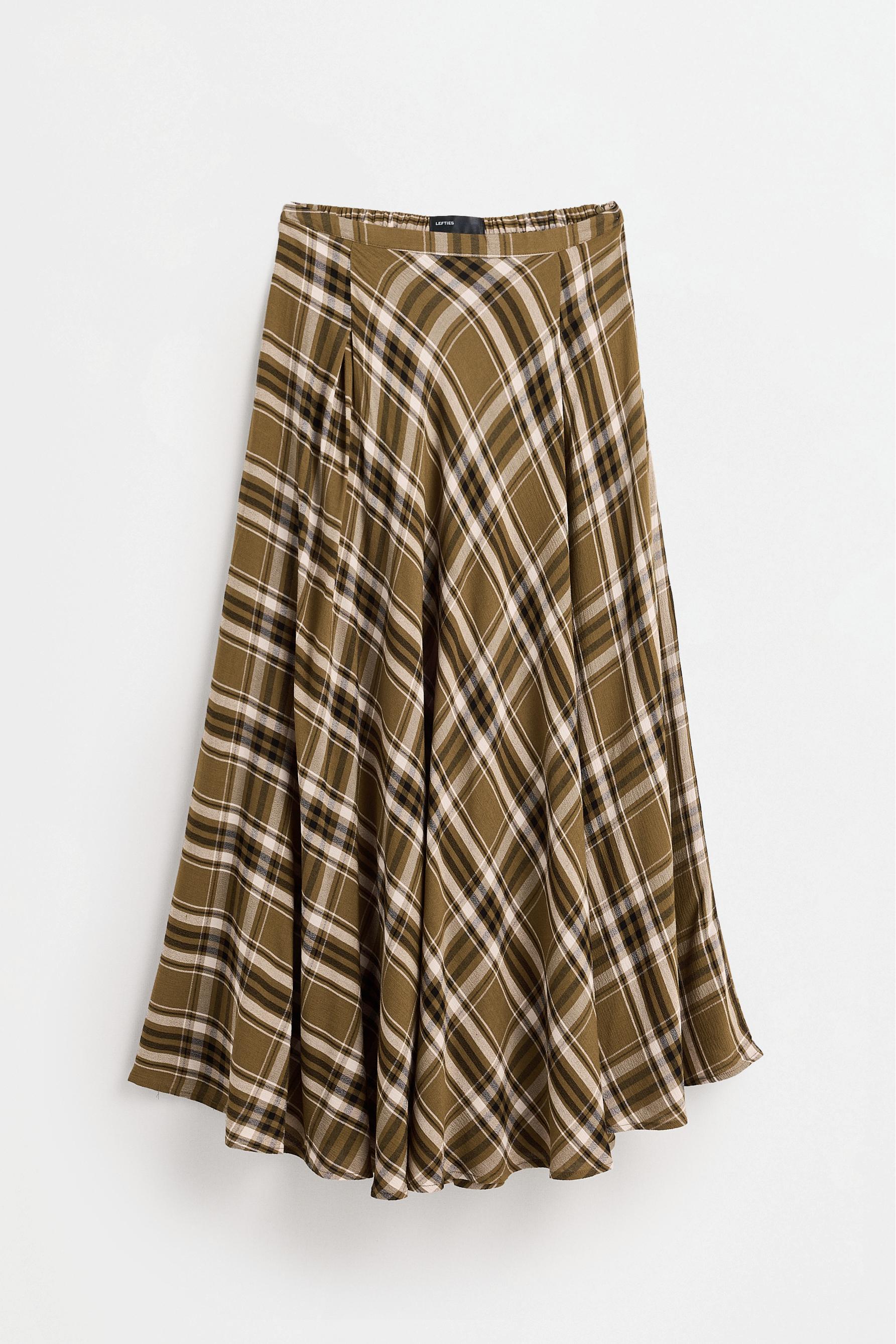 Plaid midi skirt — ECRU/KHAKI