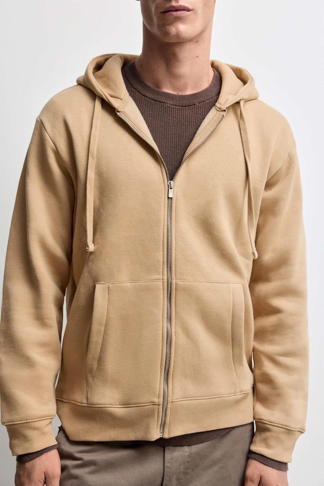 Basic zip-up hoodie — PALE SAND