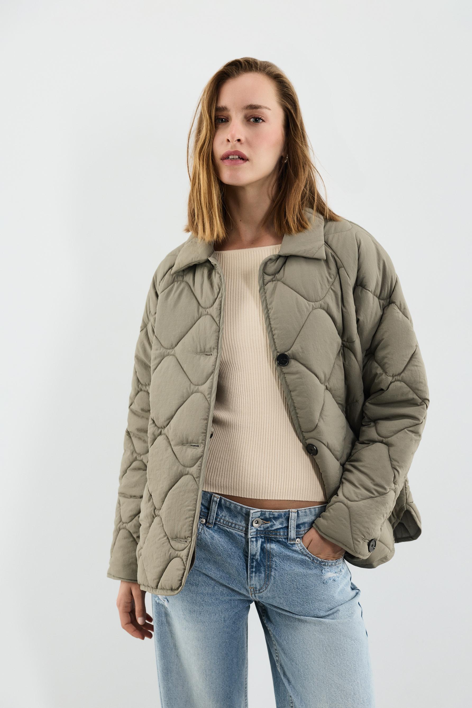 Quilted shirt collar jacket — PALE GREEN