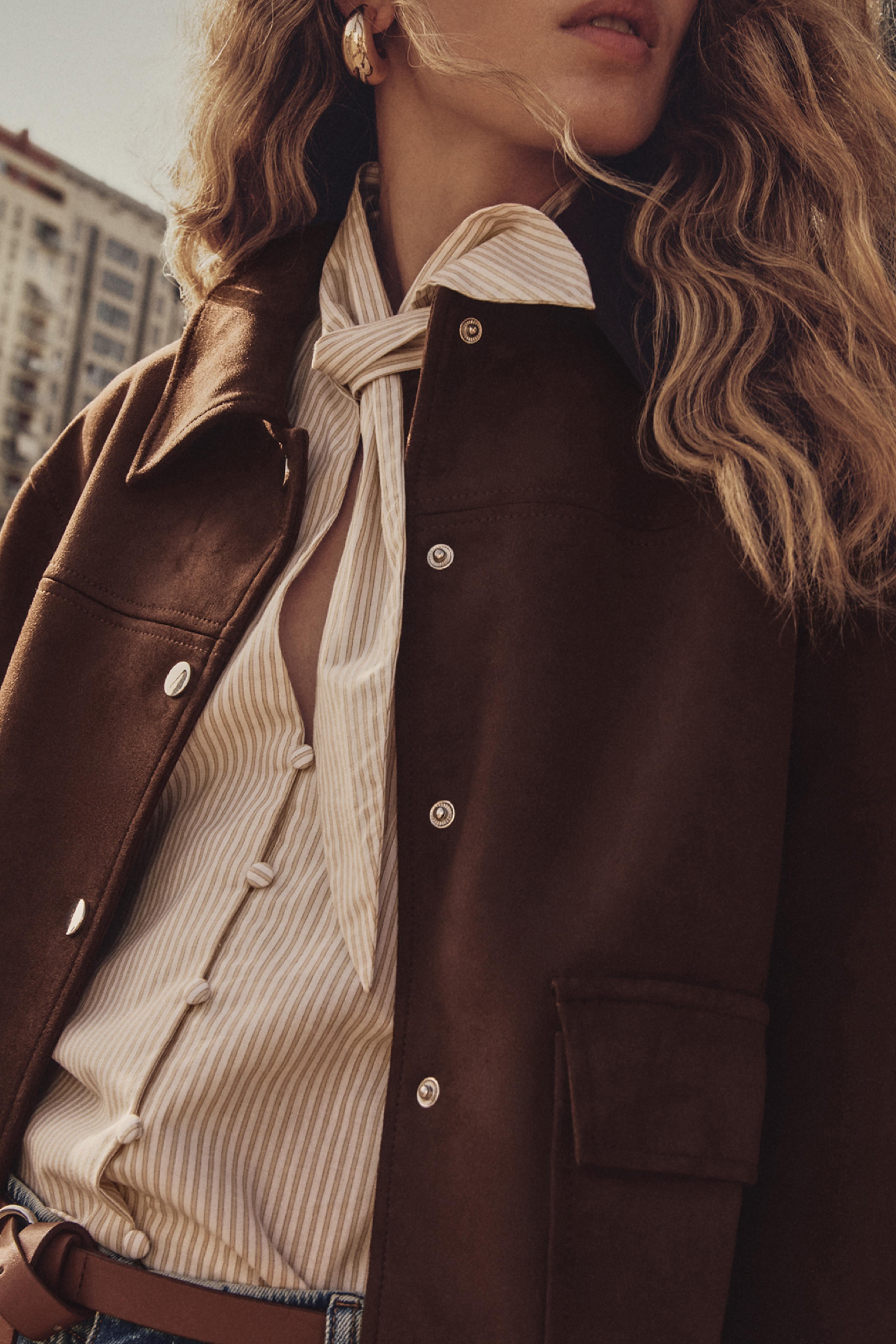 Faux suede jacket — CHOCOLATE BROWN