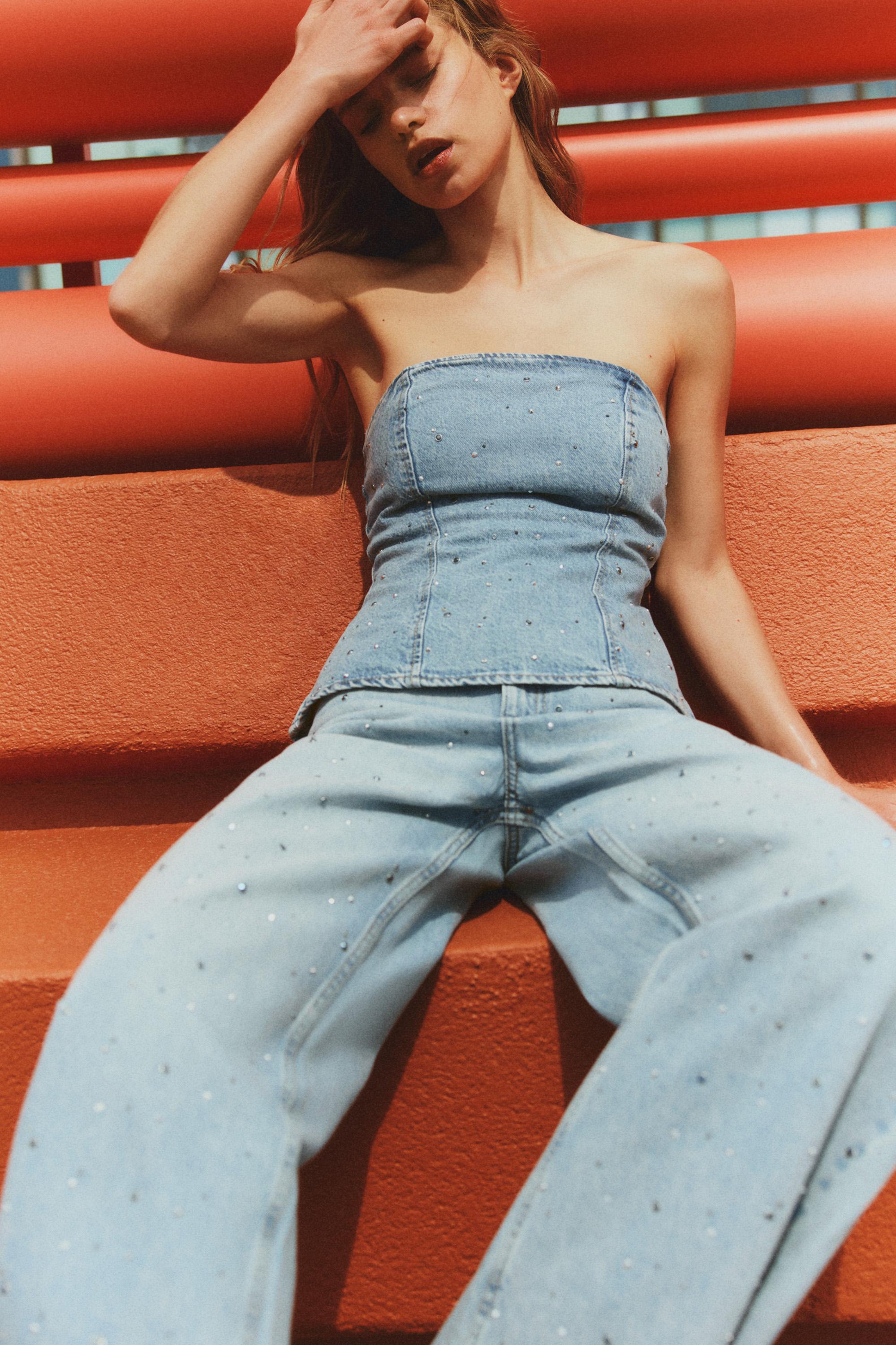 Wide-leg rhinestone jeans — INDIGO