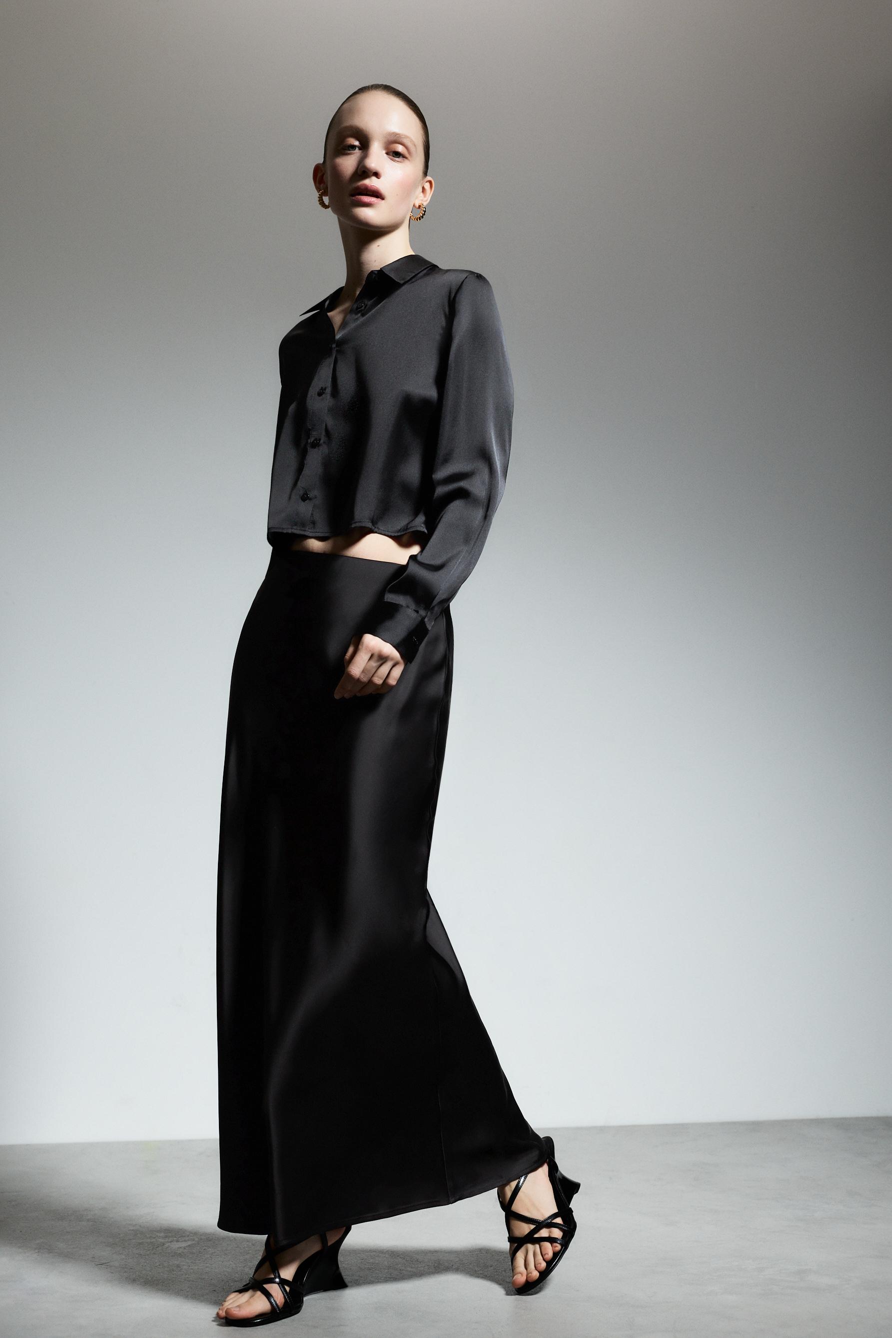 Satin midi skirt — BLACK