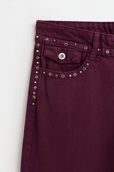Straight-leg stud jeans — WINE 2