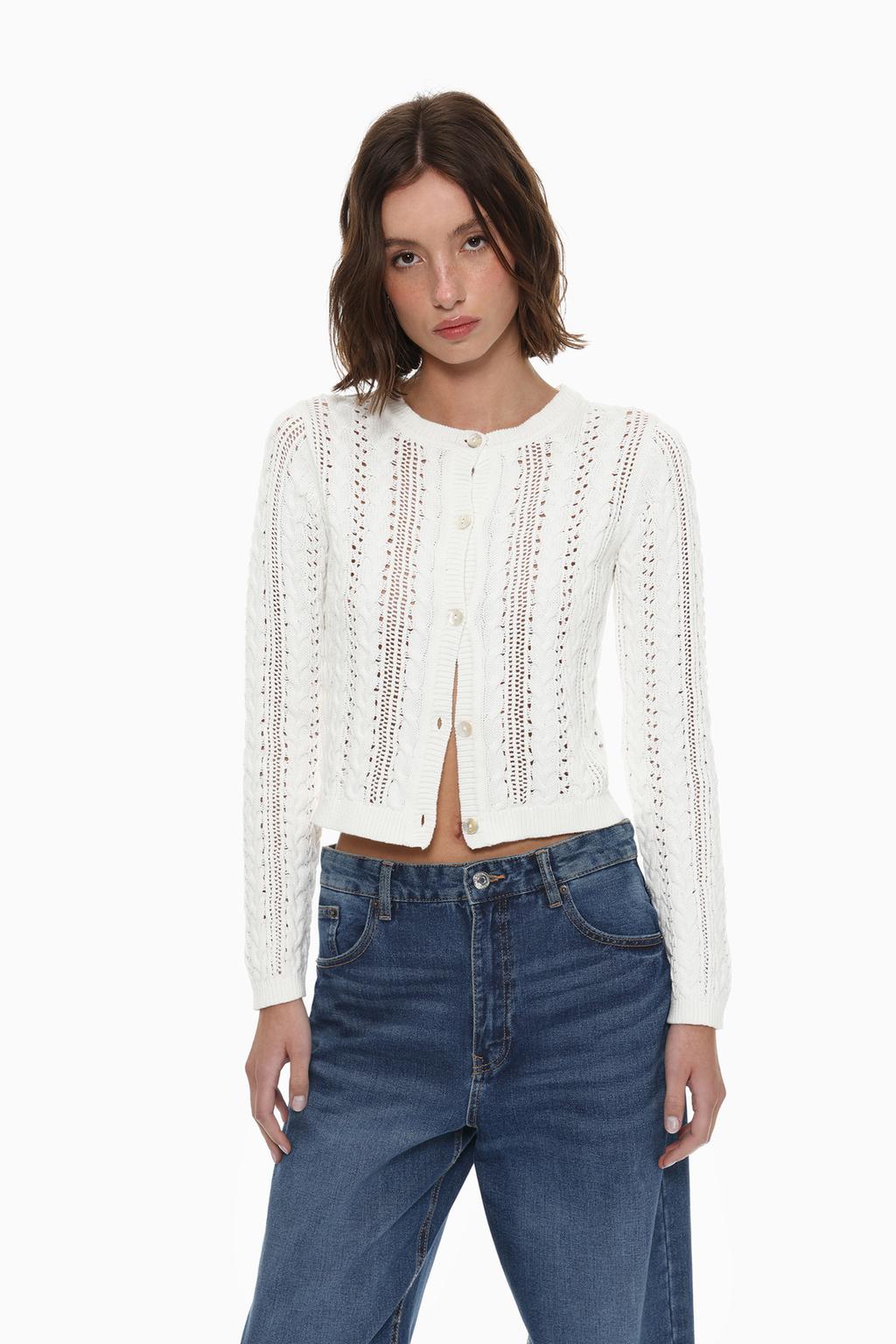 Cable-knit openwork cardigan