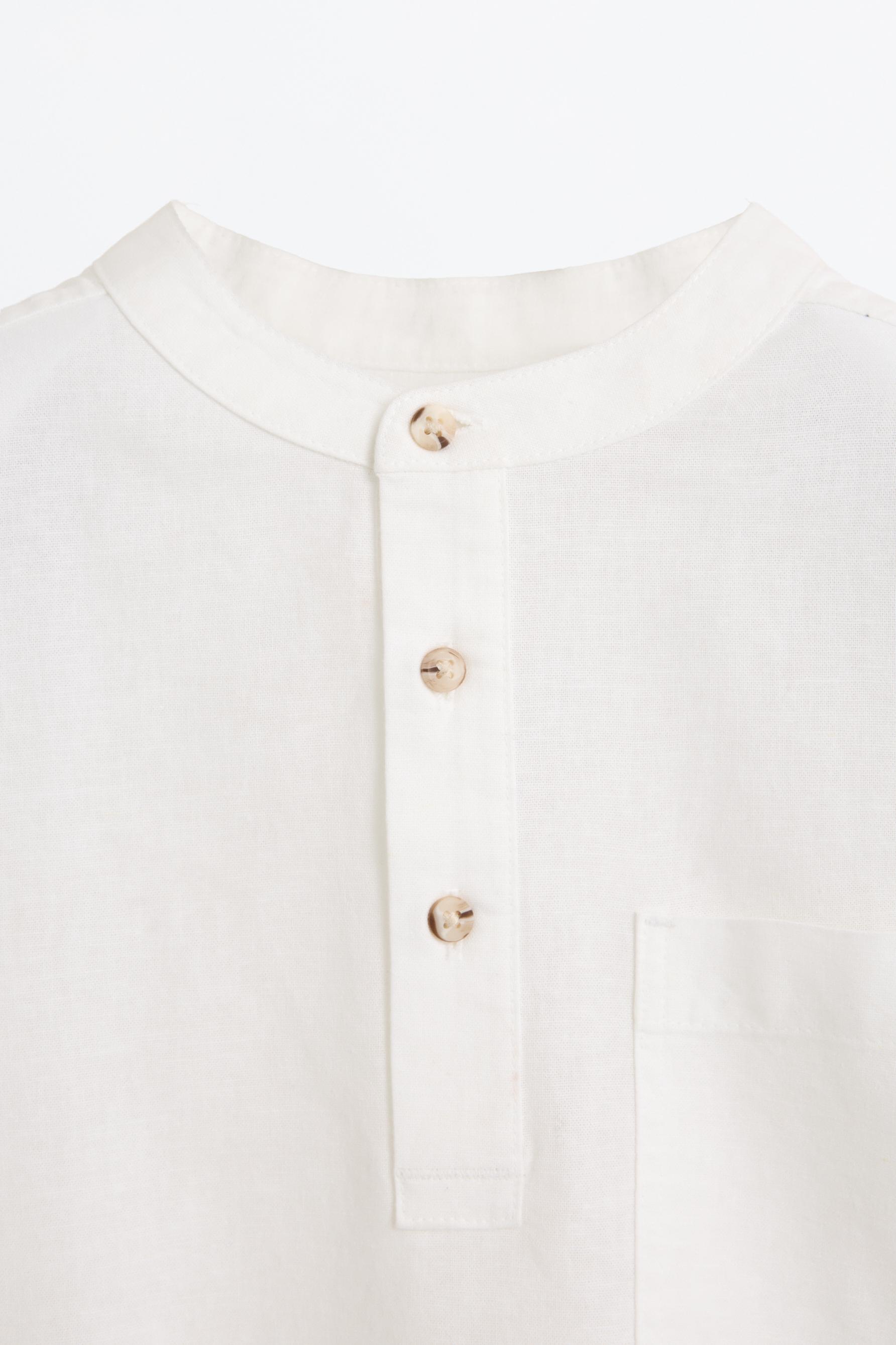 Linen-cotton stand collar shirt — WHITE