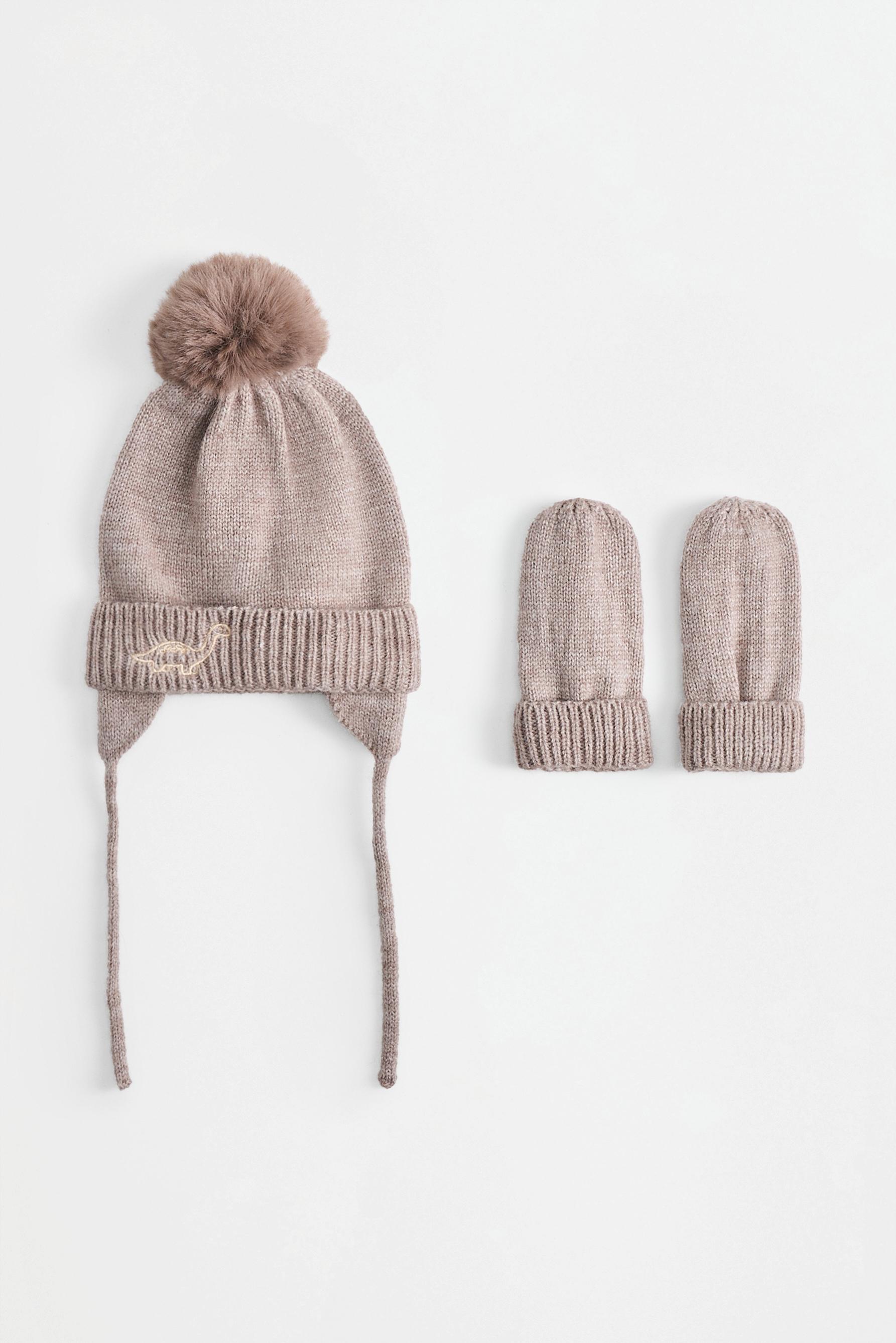 Set gorro dinosaurio y manoplas punto