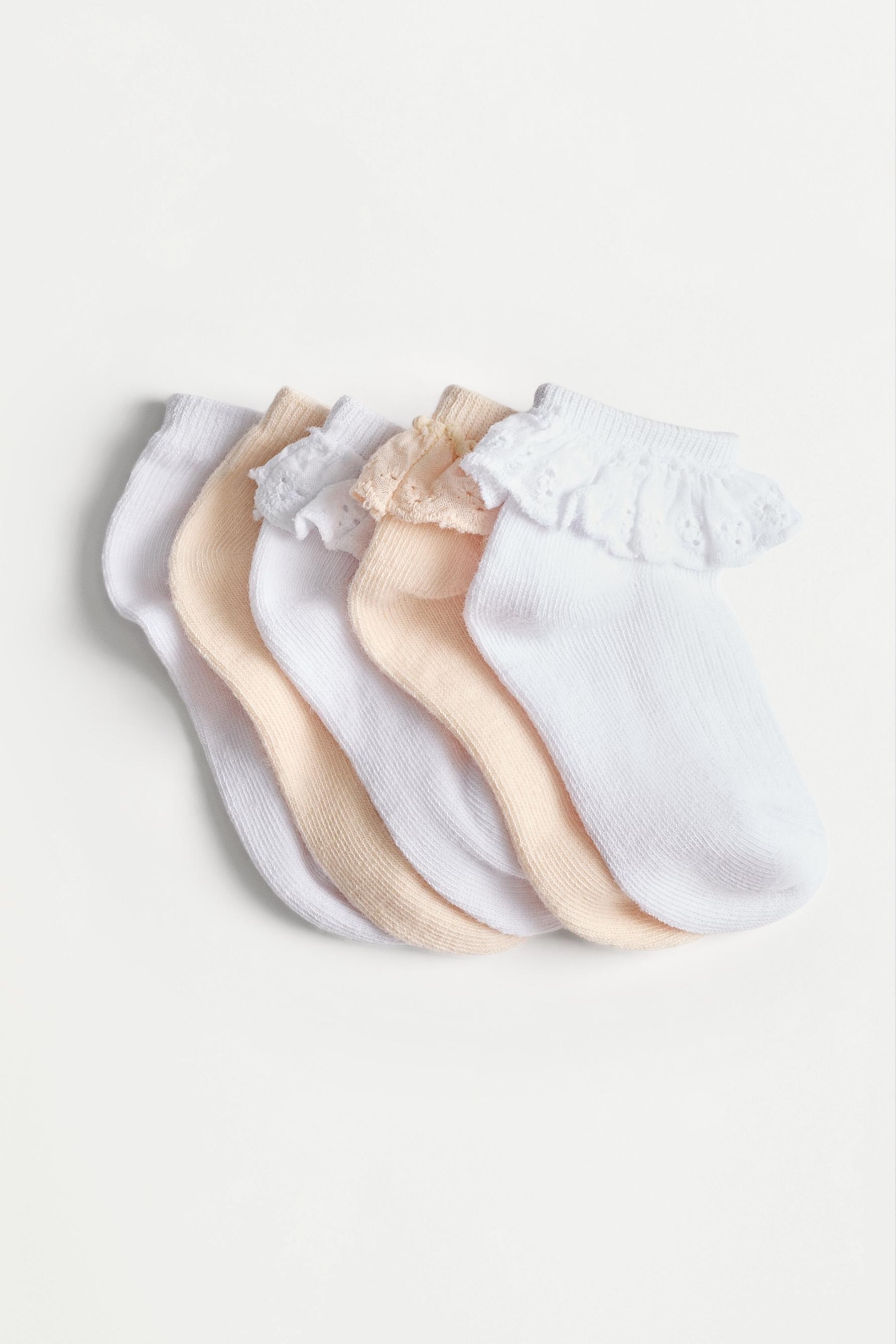 Lace Trim Ankle Socks (5-Pack) — PINK/WHITE