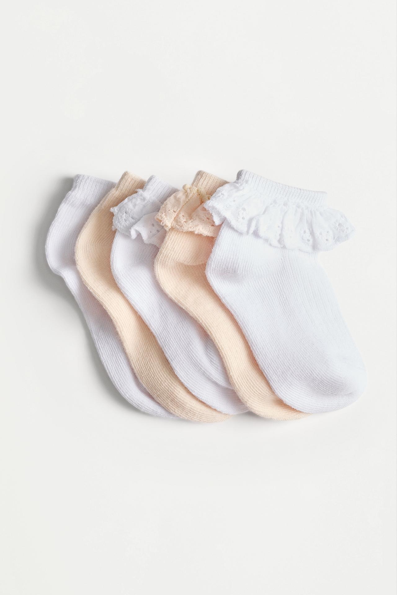 Lace Trim Ankle Socks (5-Pack) — PINK/WHITE