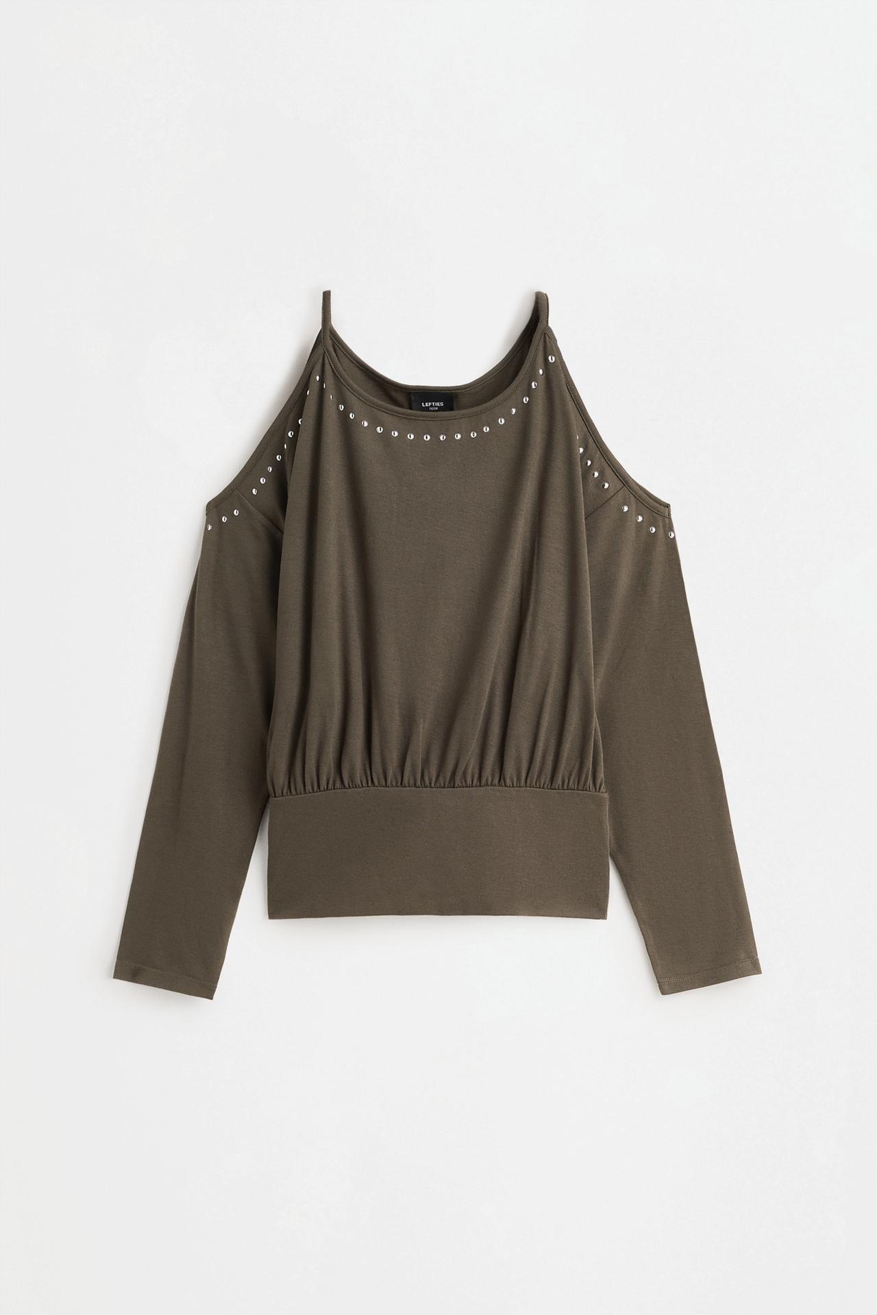 Studded cut-out T-shirt — KHAKI