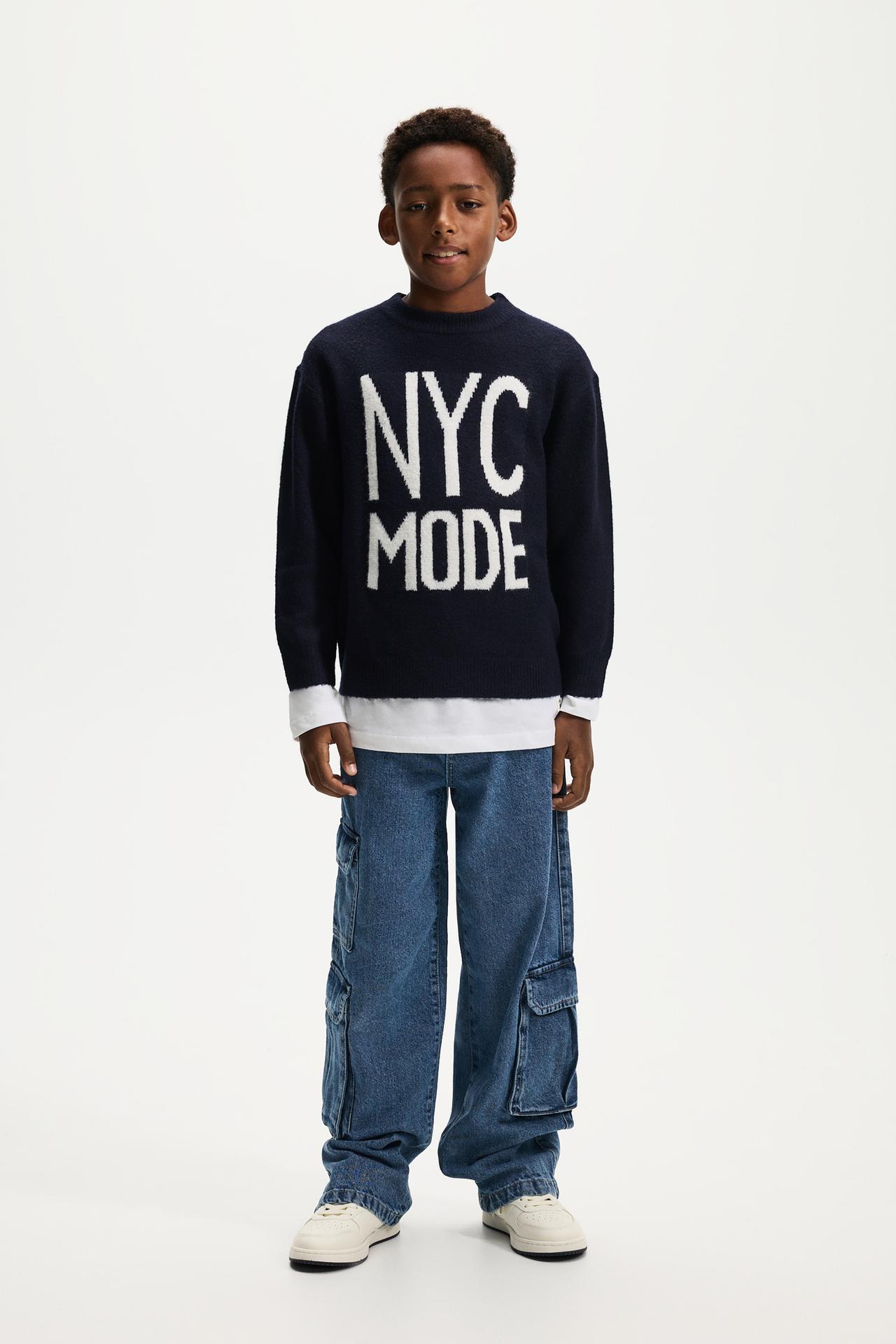 Soft text sweater — NAVY