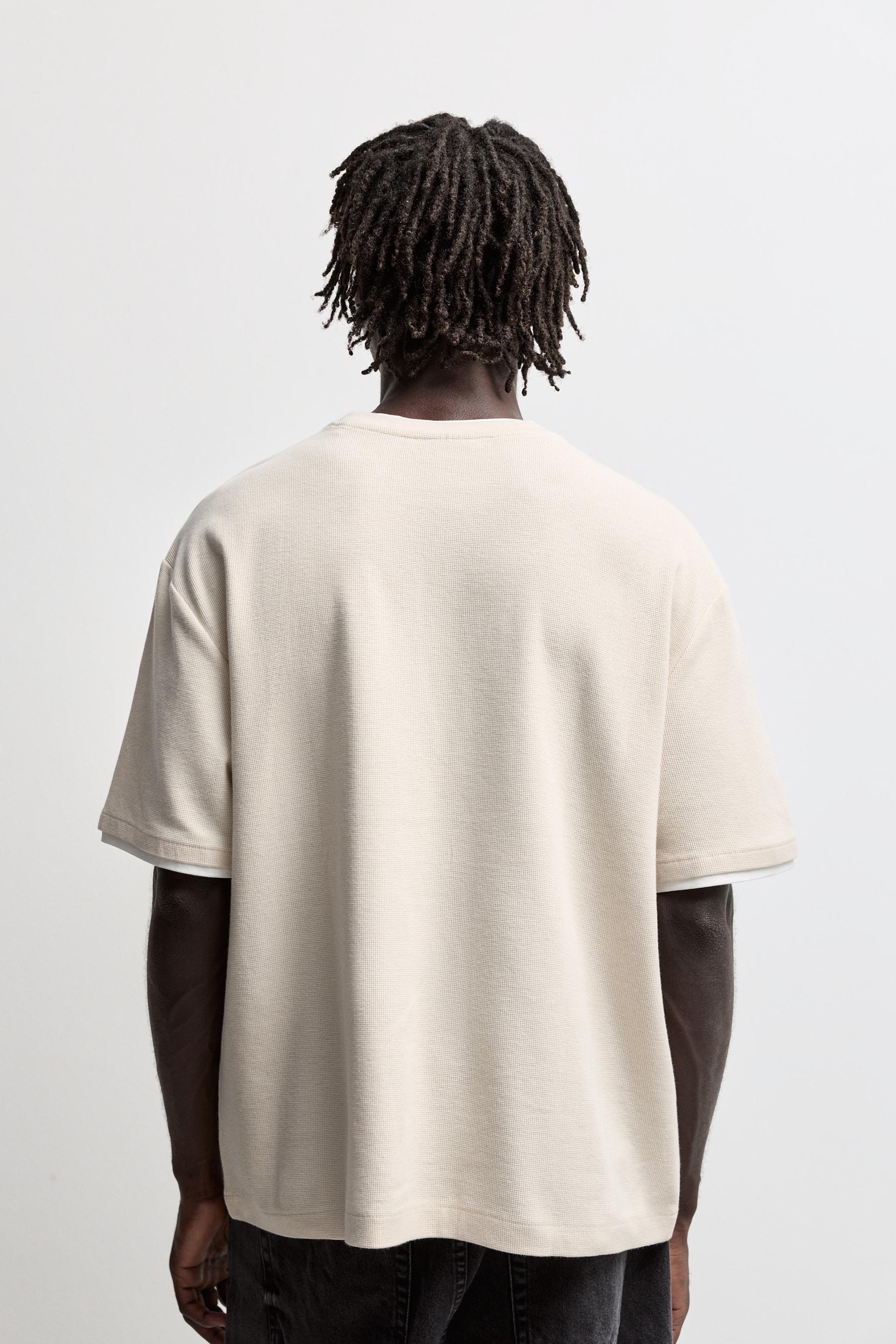 Textured T-shirt with double collar — SAND
