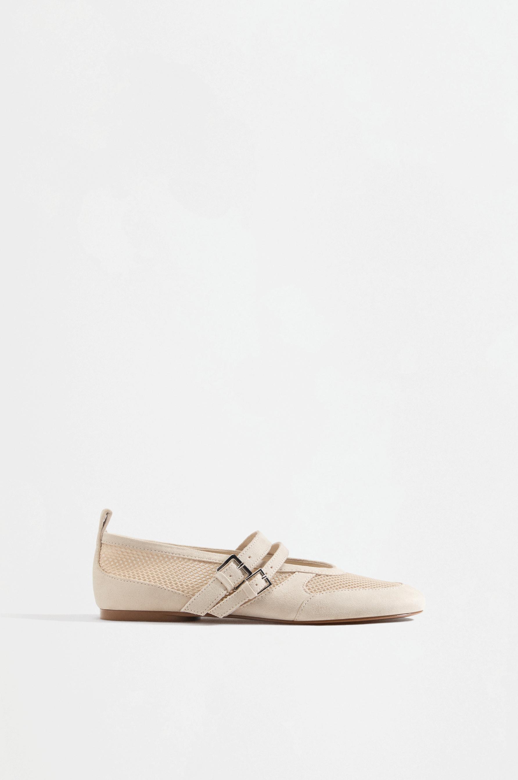 Double-strap mesh ballet flats — ECRU