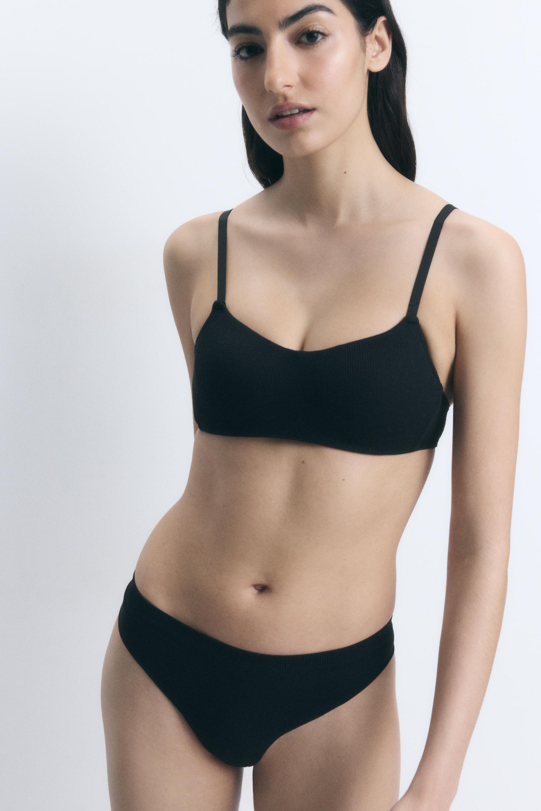 Ribbed pre-shaped bra — BLACK
