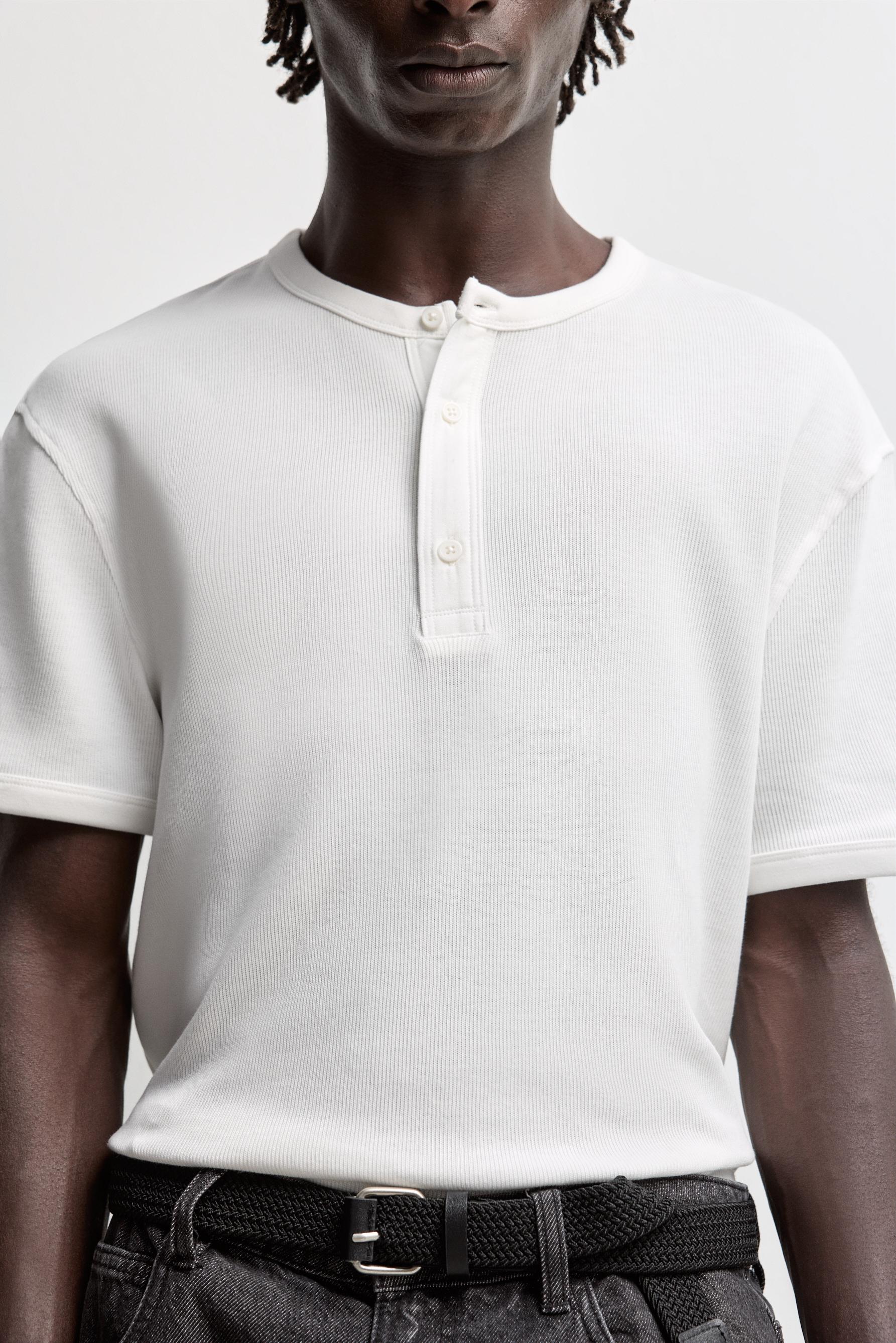 Textured henley T-shirt — BUTTER