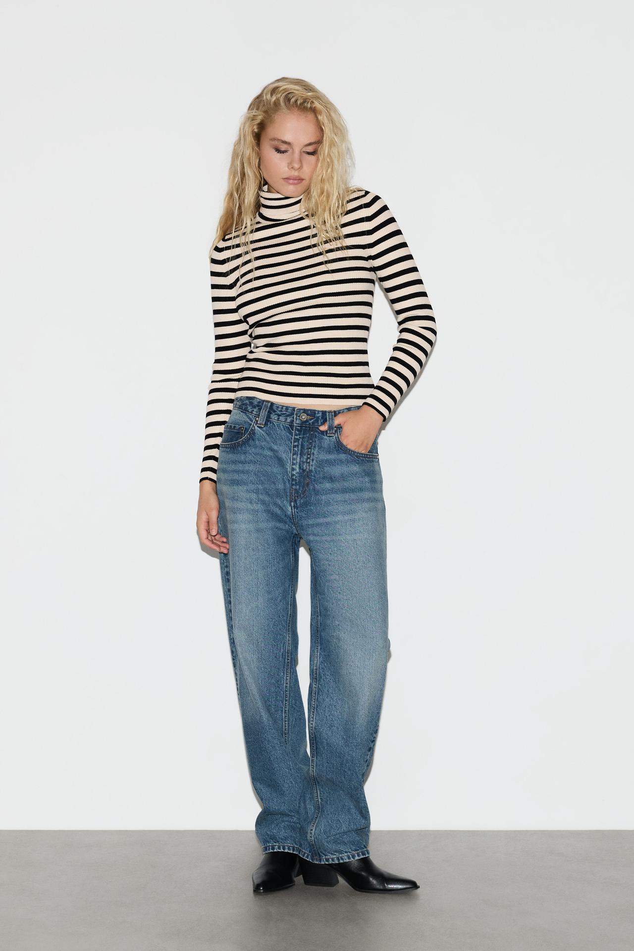 Ribbed high-neck sweater — WHITE/BLACK