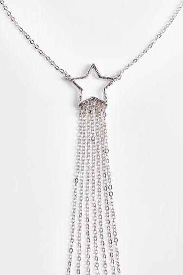 Star pendant necklace with fringe — SILVER 3