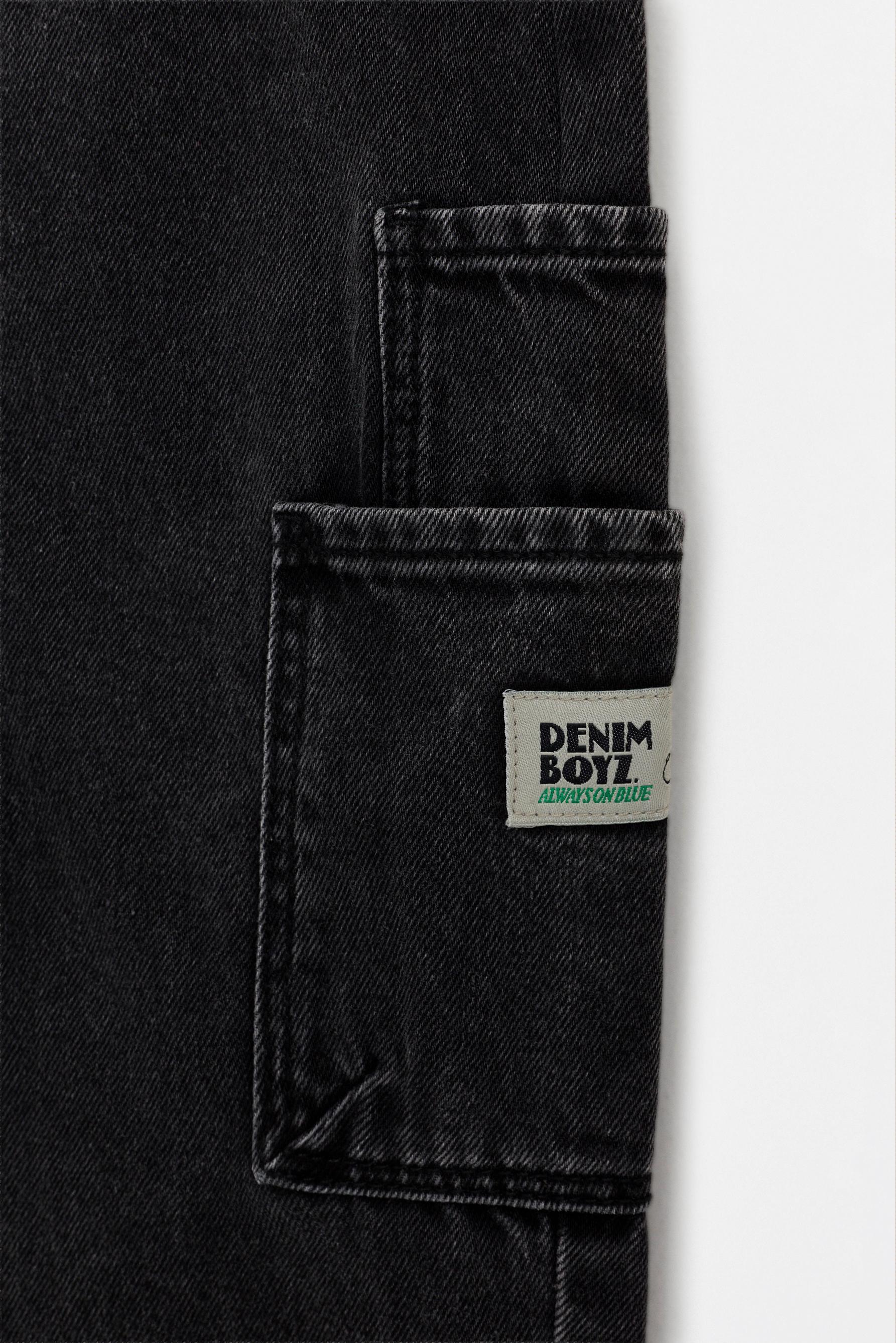 Denim cargo overalls — BLACK