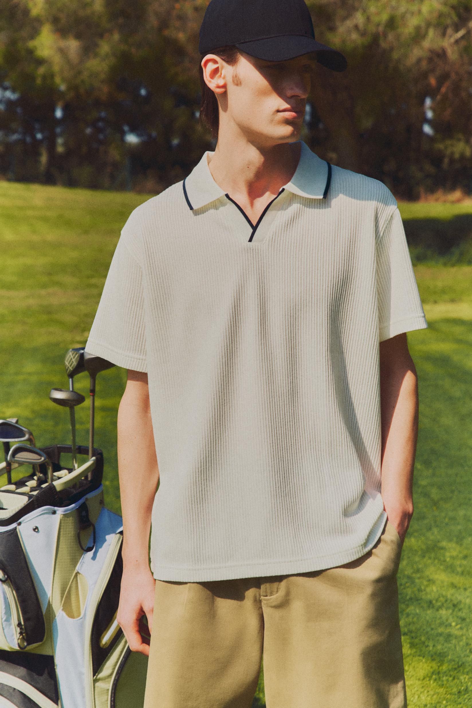 Contrast rib polo shirt — PINKISH WHITE