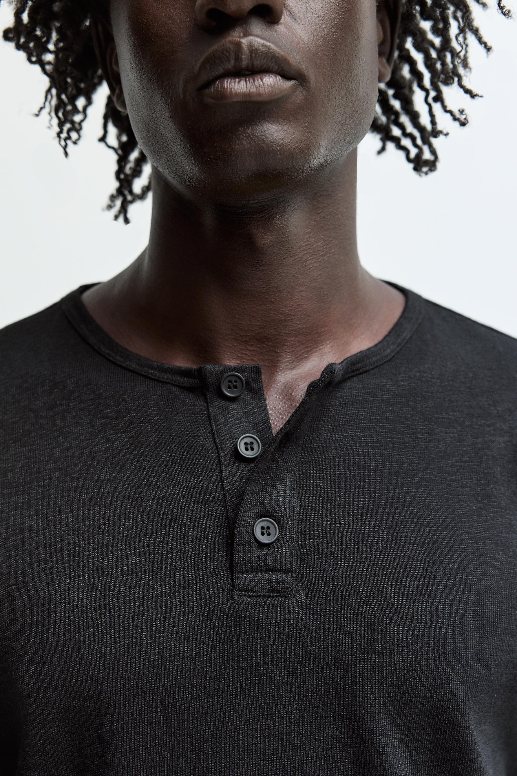 Basic henley T-shirt — BLACK